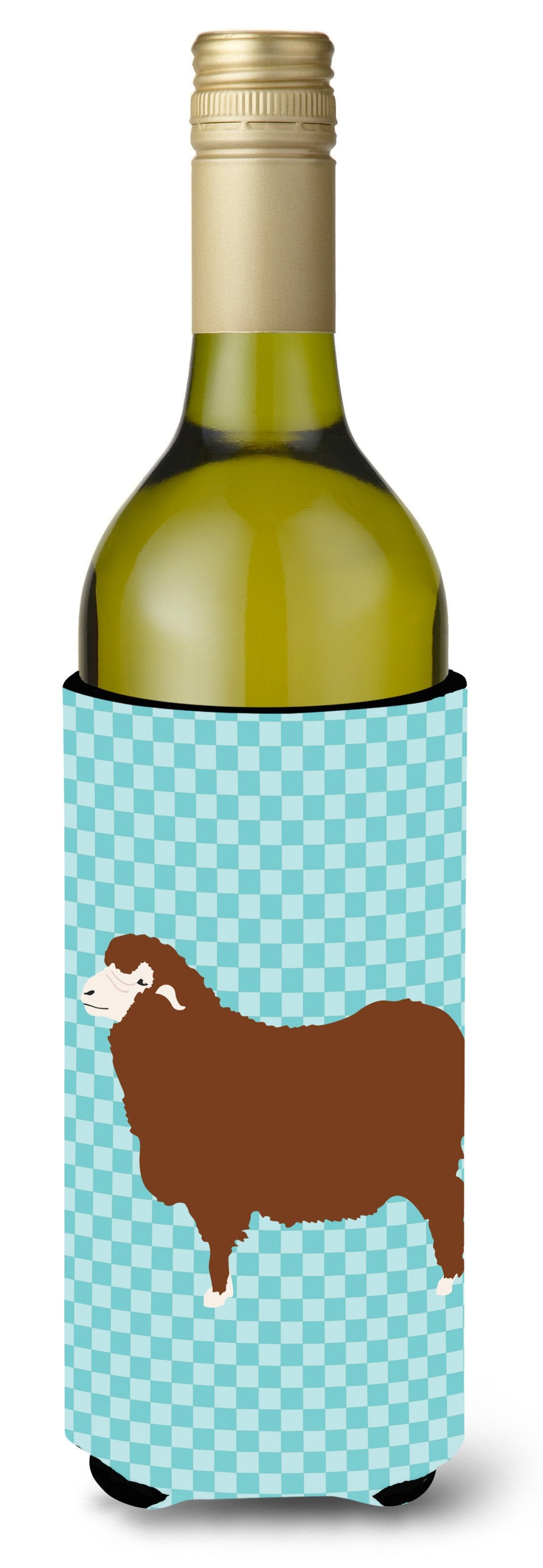 Merino Sheep Blue Check Wine Bottle Beverge Insulator Hugger BB8155LITERK by Caroline's Treasures