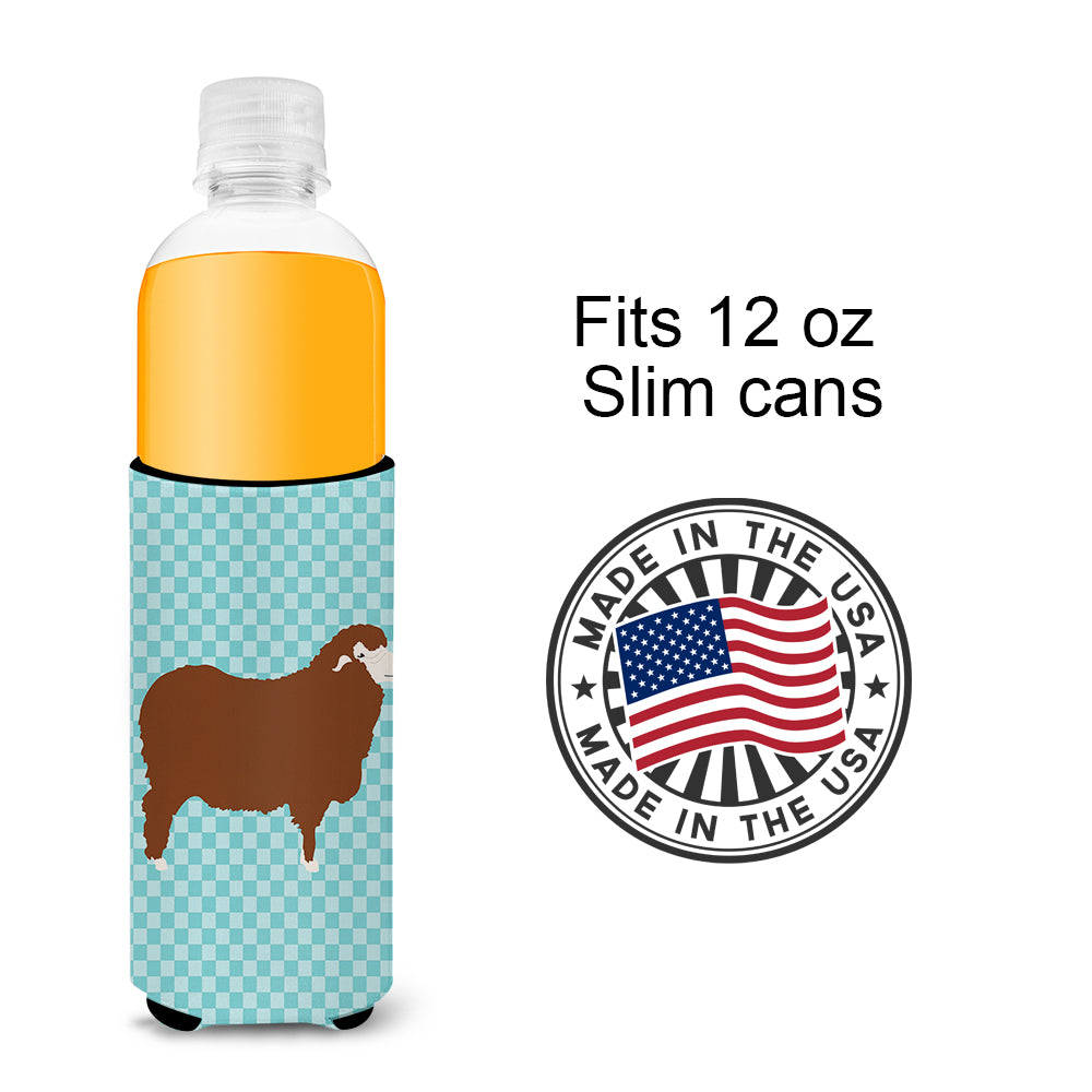 Merino Sheep Blue Check  Ultra Hugger for slim cans  the-store.com.