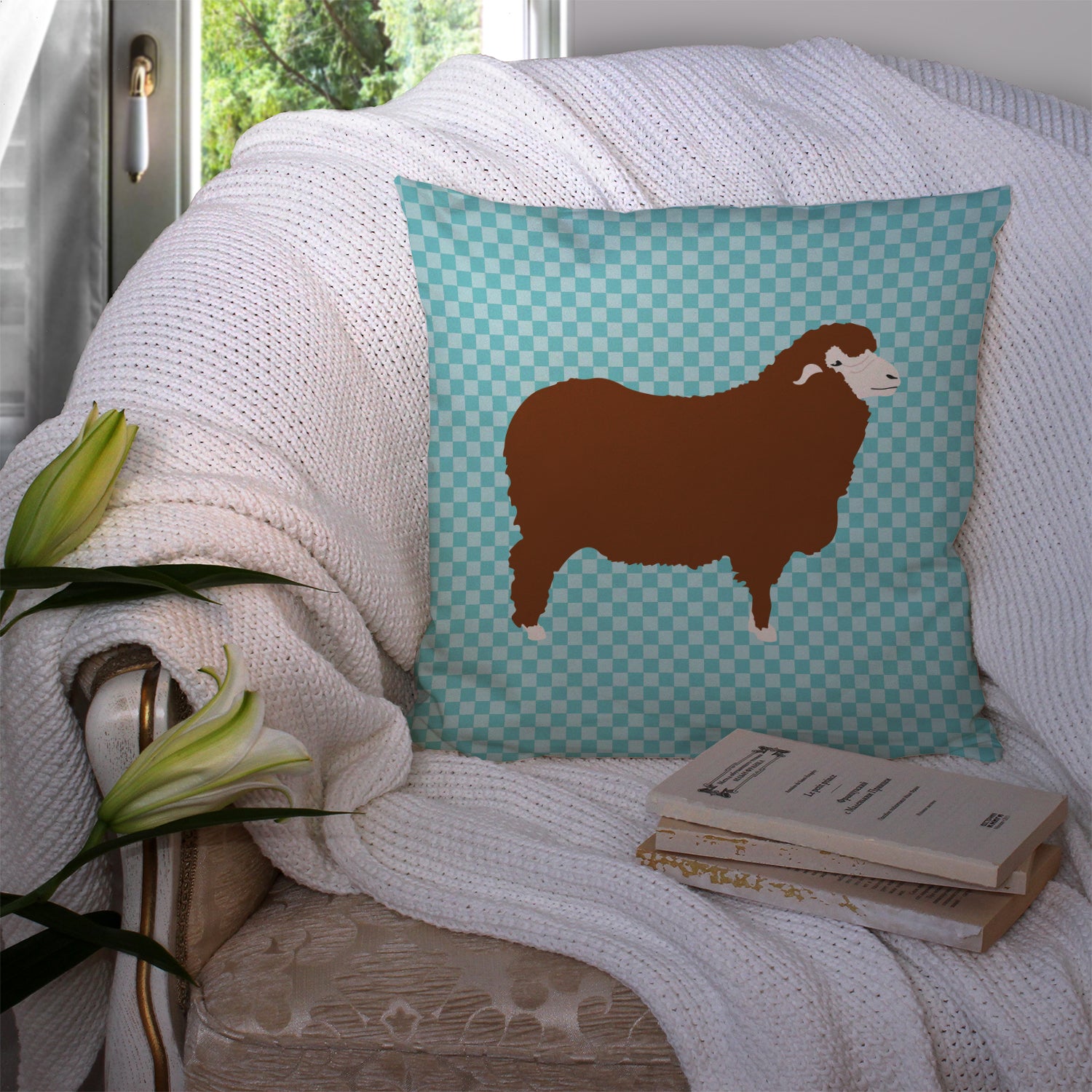 Merino Sheep Blue Check Fabric Decorative Pillow BB8155PW1414 - the-store.com