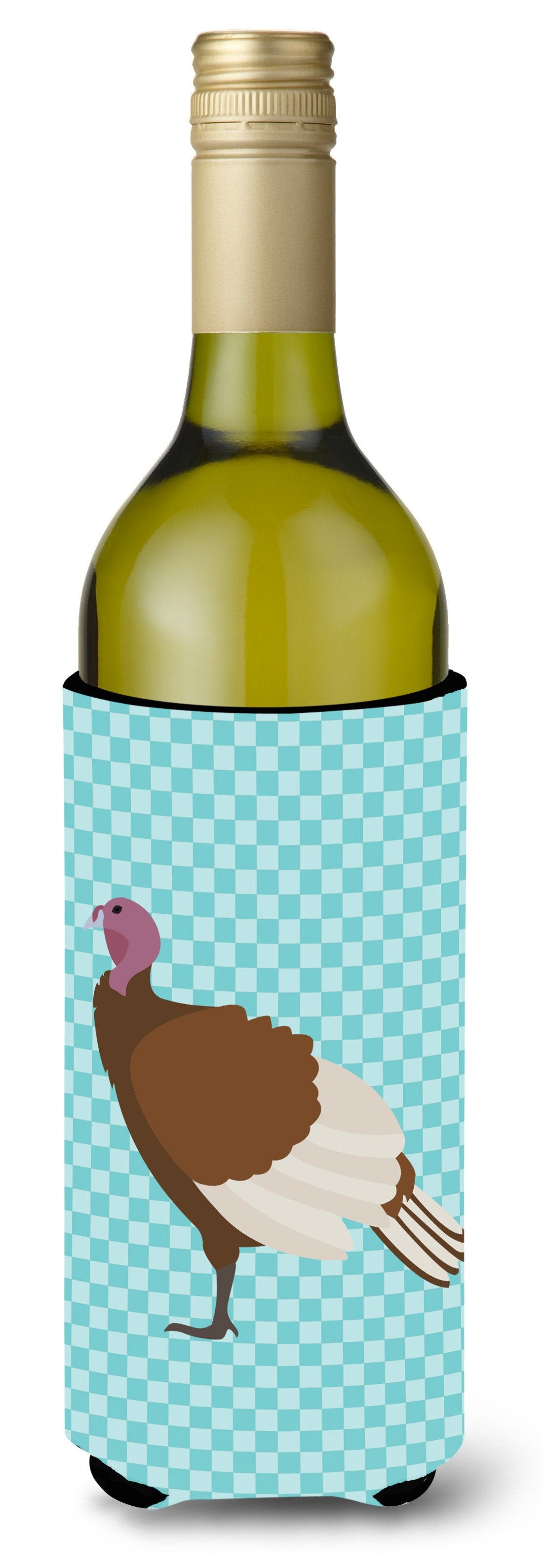 Bourbon Red Turkey Hen Blue Check Wine Bottle Beverge Insulator Hugger BB8156LITERK by Caroline&#39;s Treasures