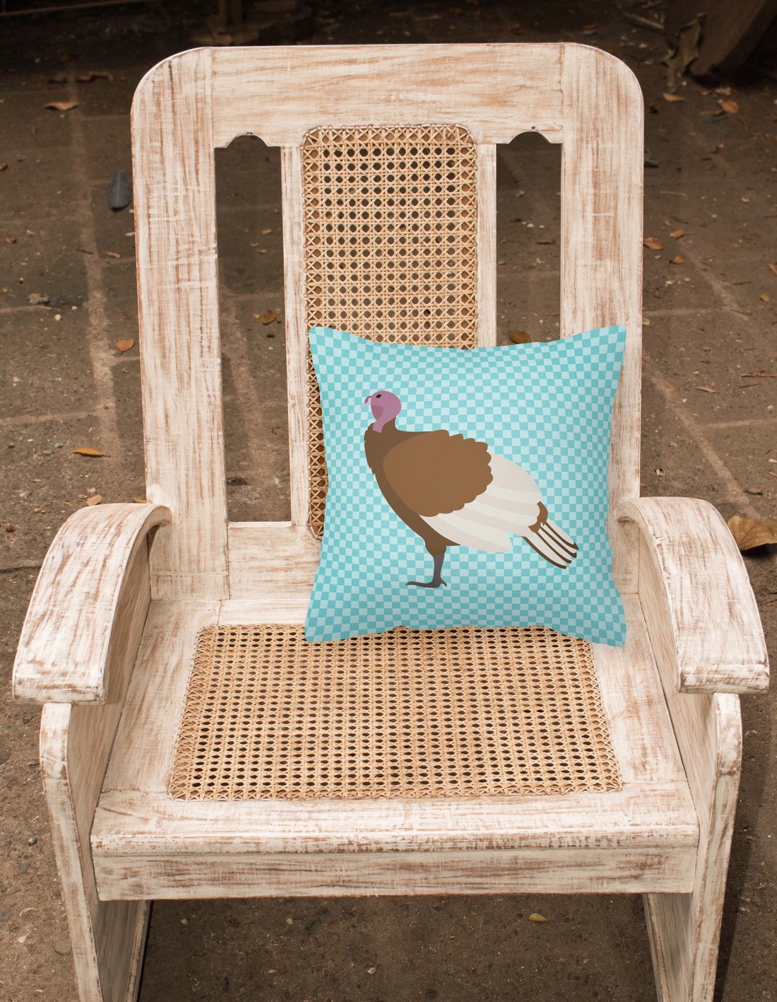 Bourbon Red Turkey Hen Blue Check Fabric Decorative Pillow BB8156PW1818 by Caroline's Treasures