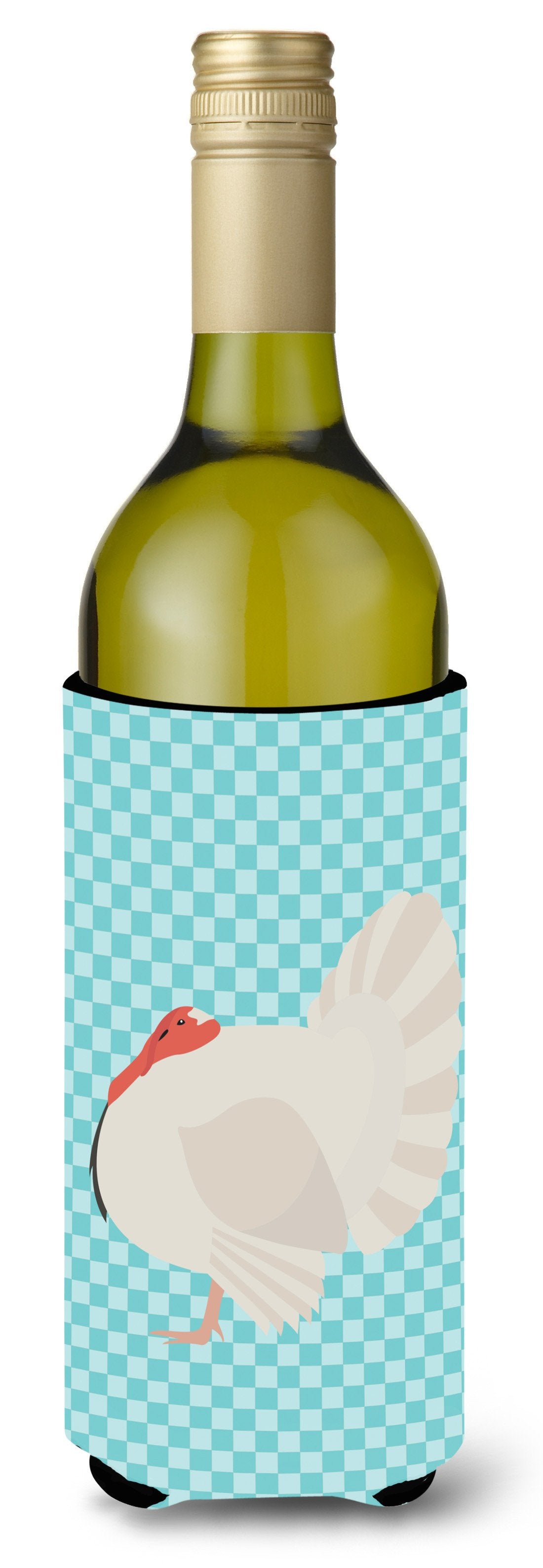 White Holland Turkey Blue Check Wine Bottle Beverge Insulator Hugger BB8157LITERK by Caroline&#39;s Treasures