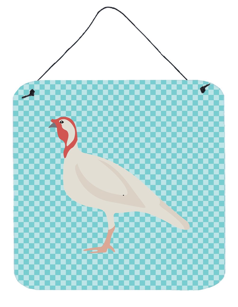 Beltsville Small White Turkey Hen Blue Check Wall or Door Hanging Prints BB8163DS66 by Caroline&#39;s Treasures