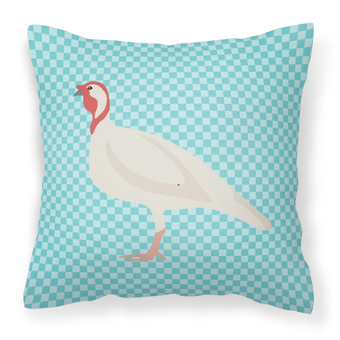 Beltsville Small White Turkey Hen Blue Check Fabric Decorative Pillow BB8163PW1818 by Caroline&#39;s Treasures