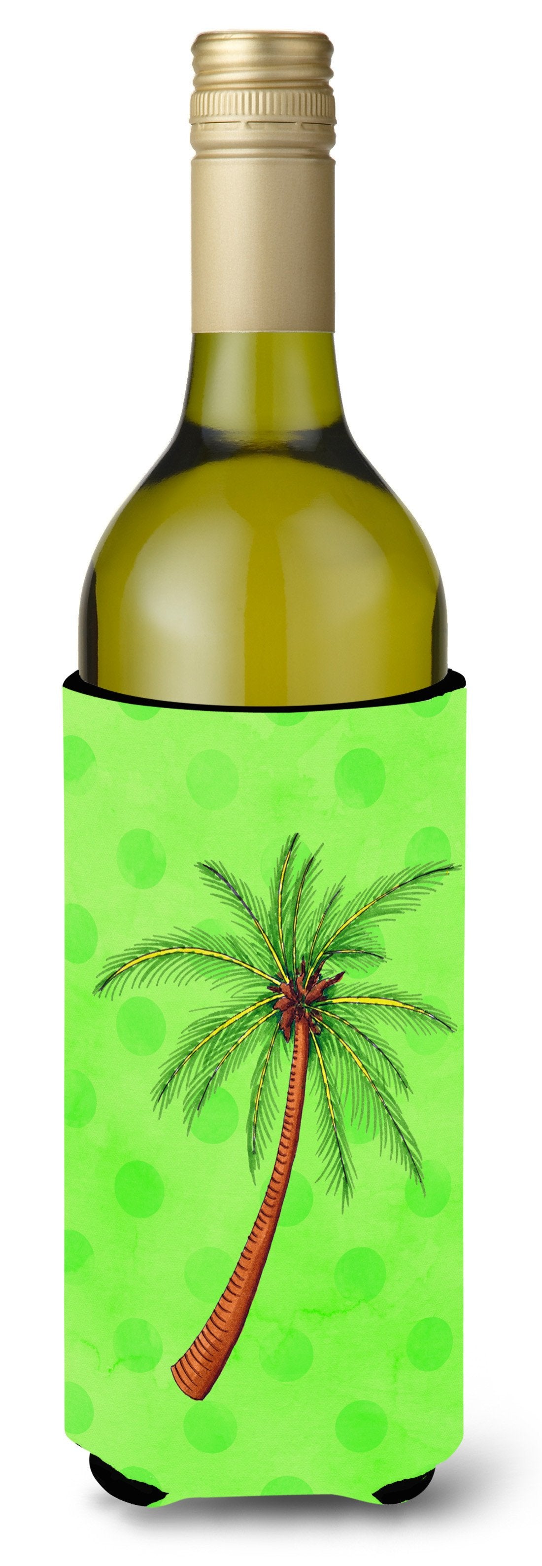Palm Tree Green Polkadot Wine Bottle Beverge Insulator Hugger BB8165LITERK by Caroline&#39;s Treasures