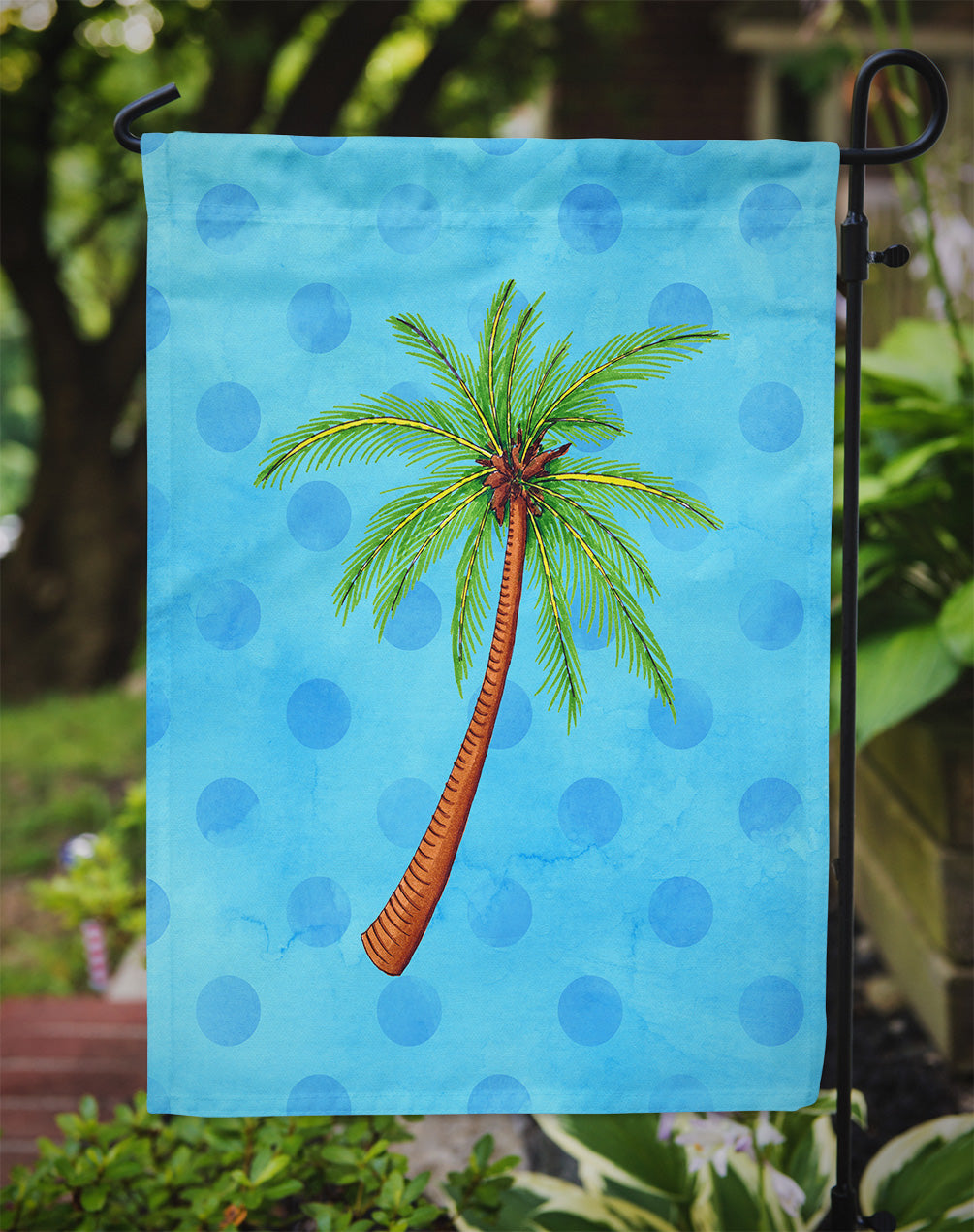 Palm Tree Blue Polkadot Flag Garden Size BB8166GF