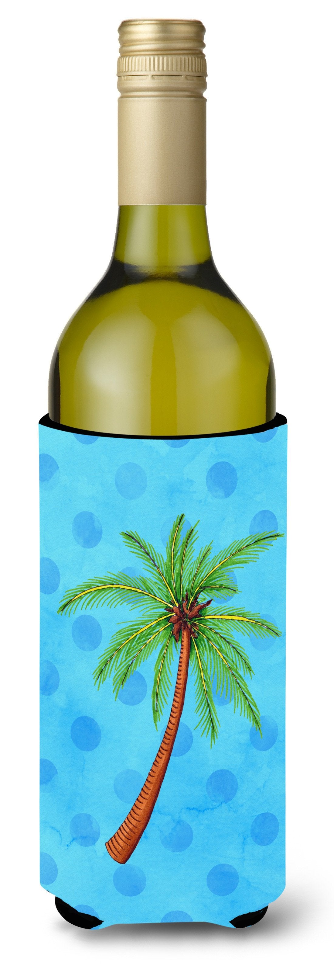 Palm Tree Blue Polkadot Wine Bottle Beverge Insulator Hugger BB8166LITERK by Caroline&#39;s Treasures