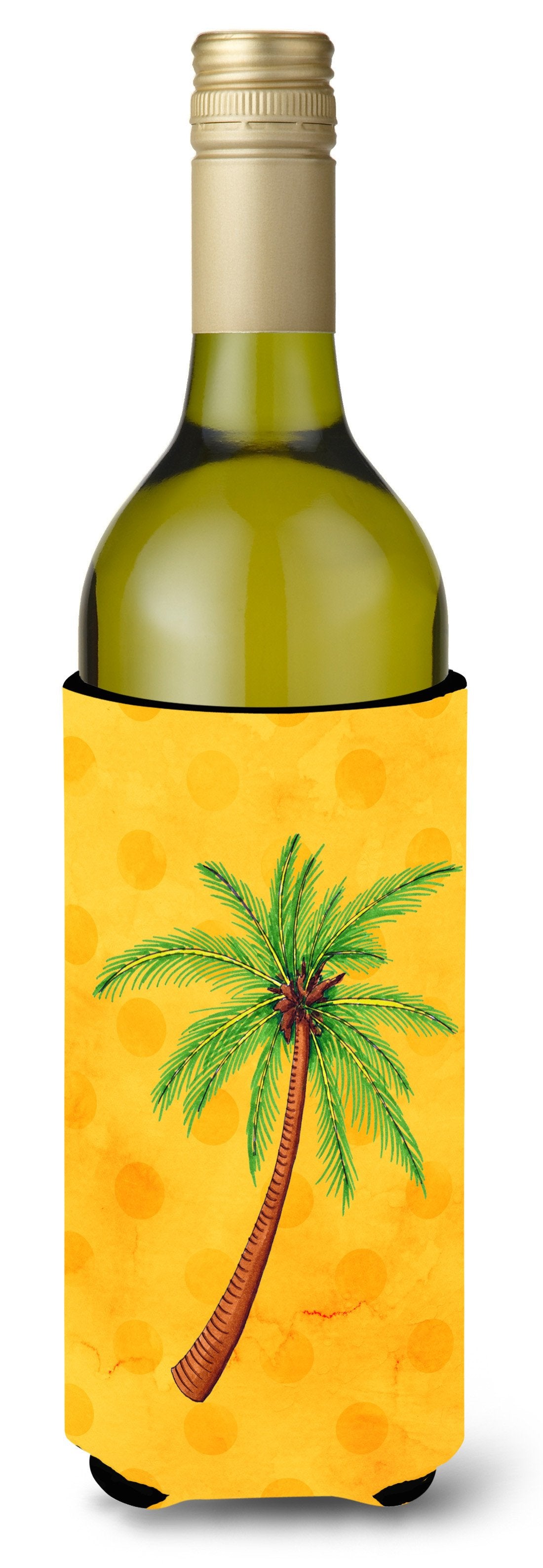 Palm Tree Yellow Polkadot Wine Bottle Beverge Insulator Hugger BB8167LITERK by Caroline&#39;s Treasures