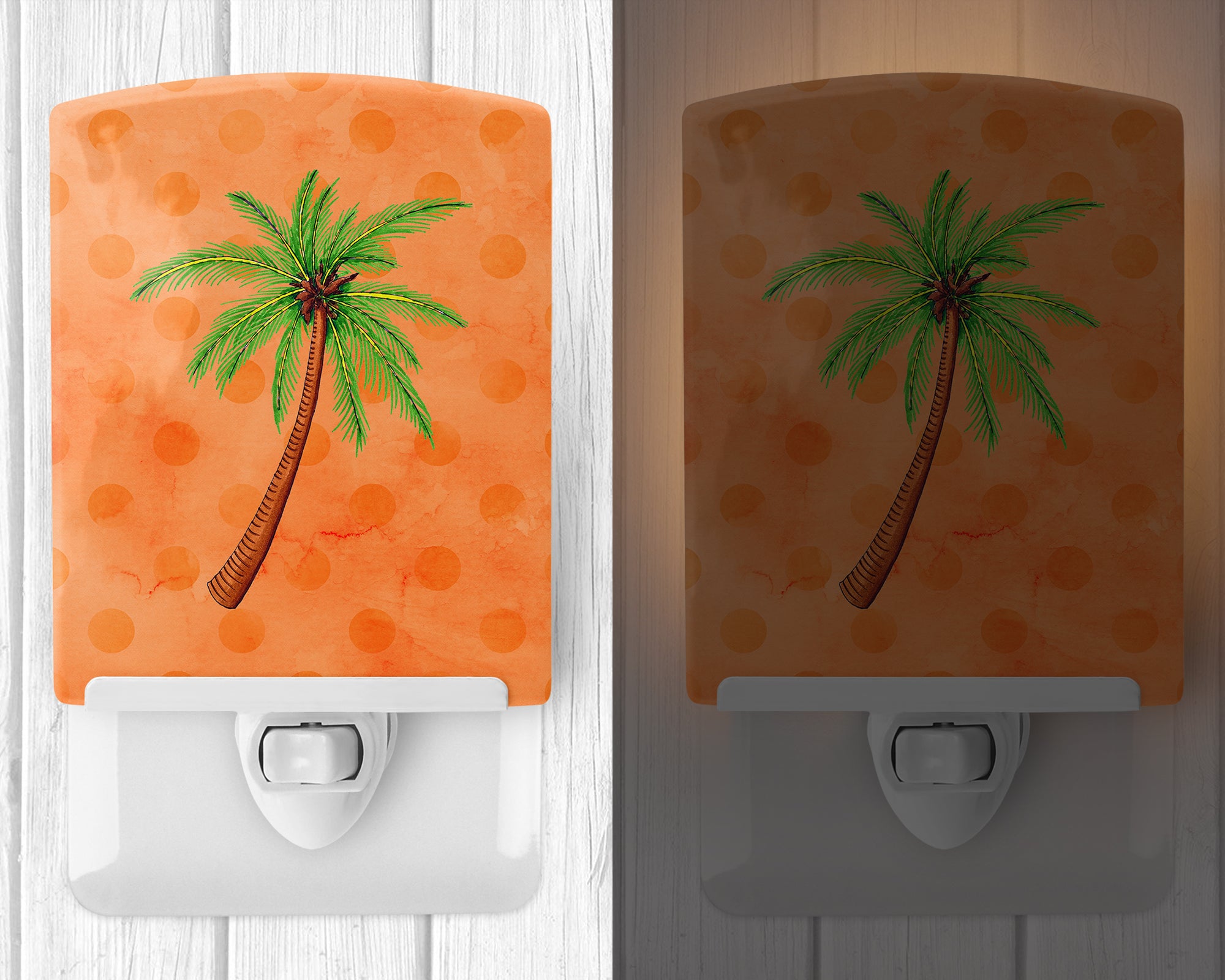 Palm Tree Orange Polkadot Ceramic Night Light BB8168CNL - the-store.com