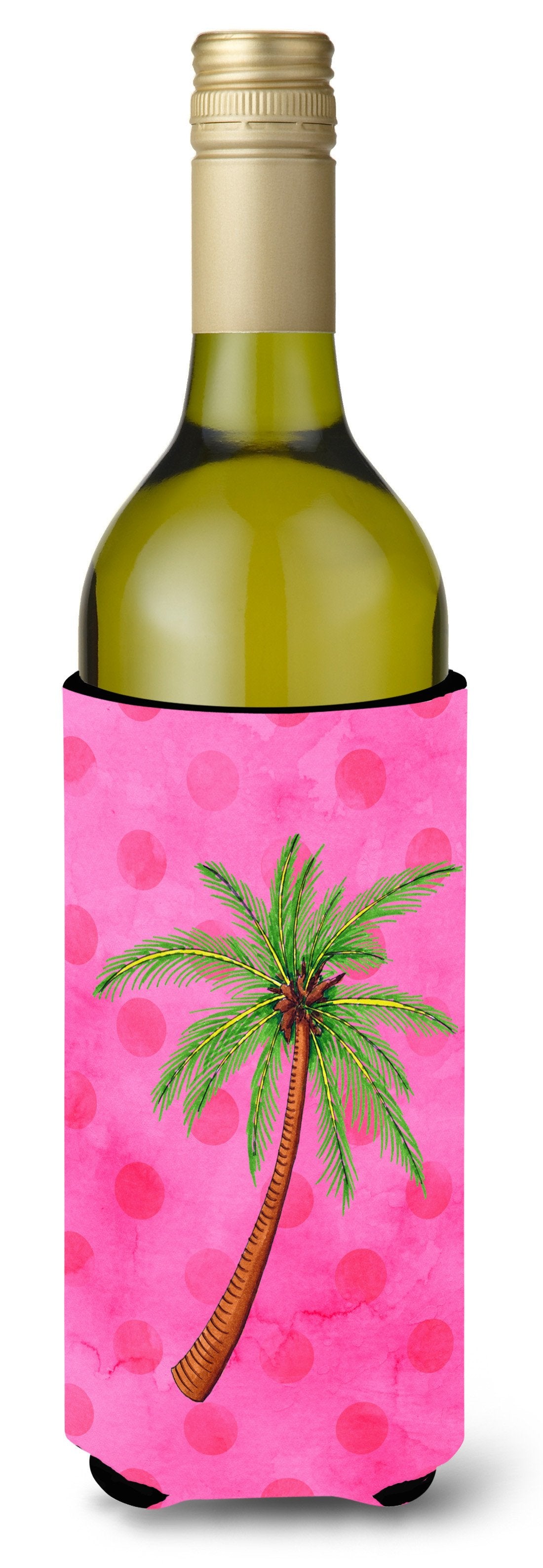 Palm Tree Pink Polkadot Wine Bottle Beverge Insulator Hugger BB8169LITERK by Caroline&#39;s Treasures
