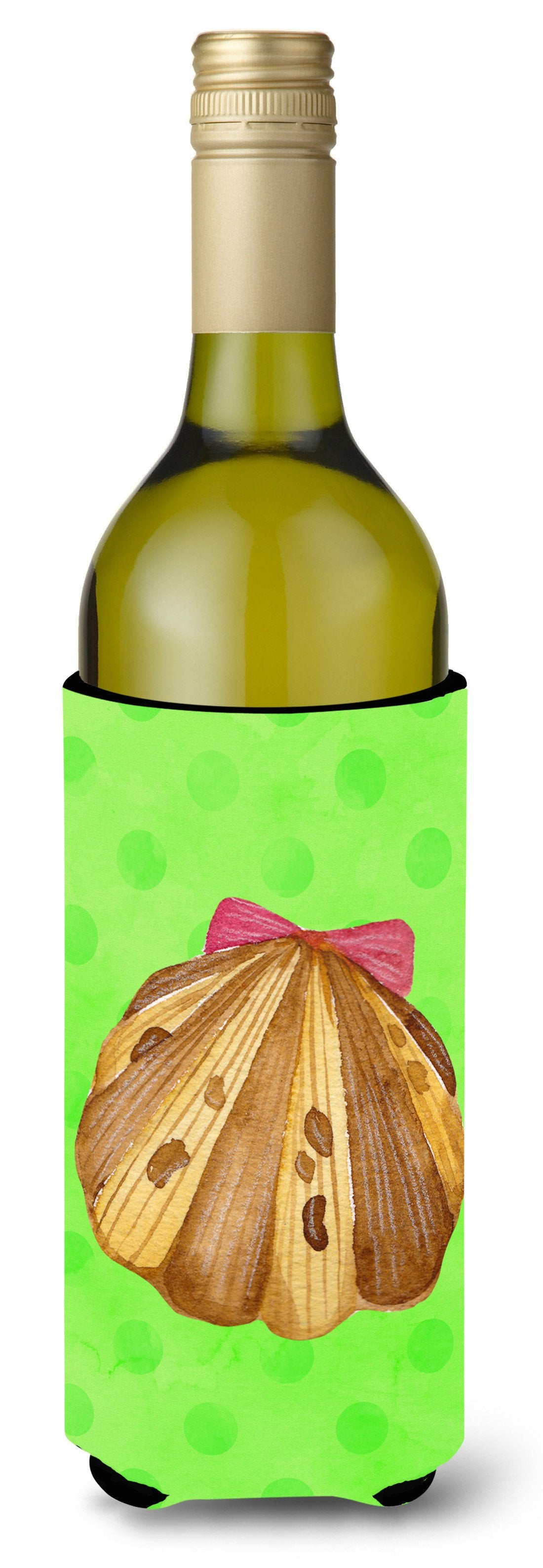 Sea Shell Green Polkadot Wine Bottle Beverge Insulator Hugger BB8170LITERK by Caroline&#39;s Treasures