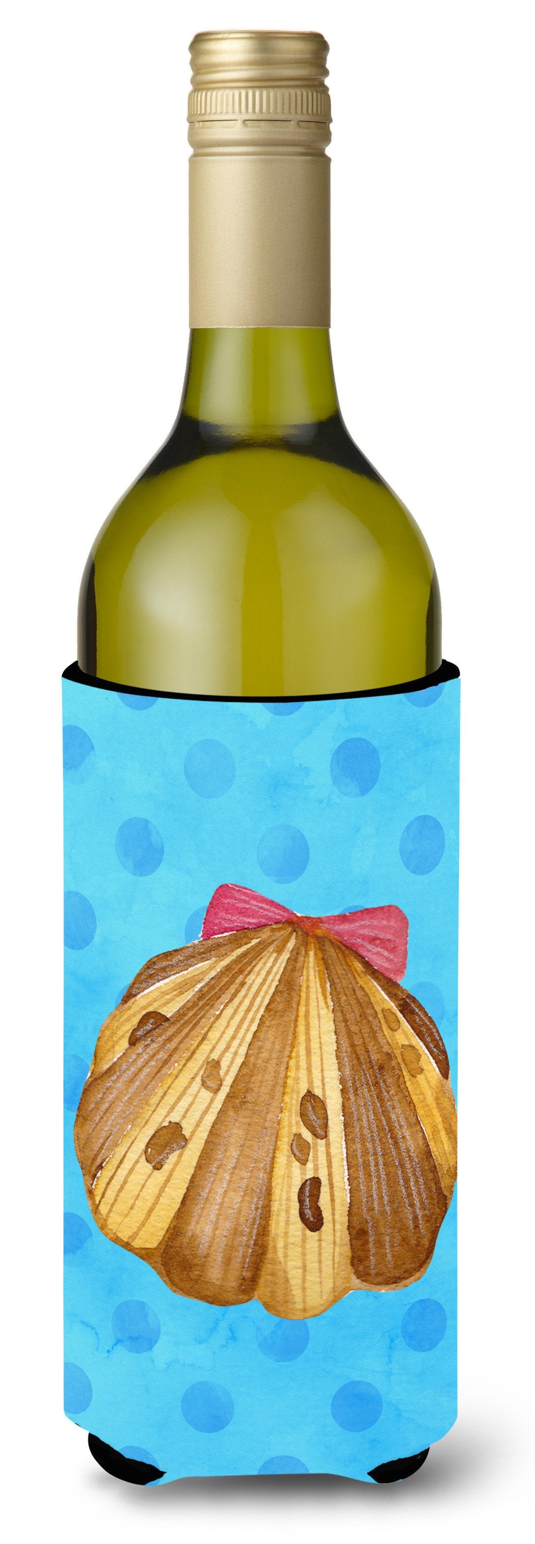 Sea Shell Blue Polkadot Wine Bottle Beverge Insulator Hugger BB8171LITERK by Caroline's Treasures