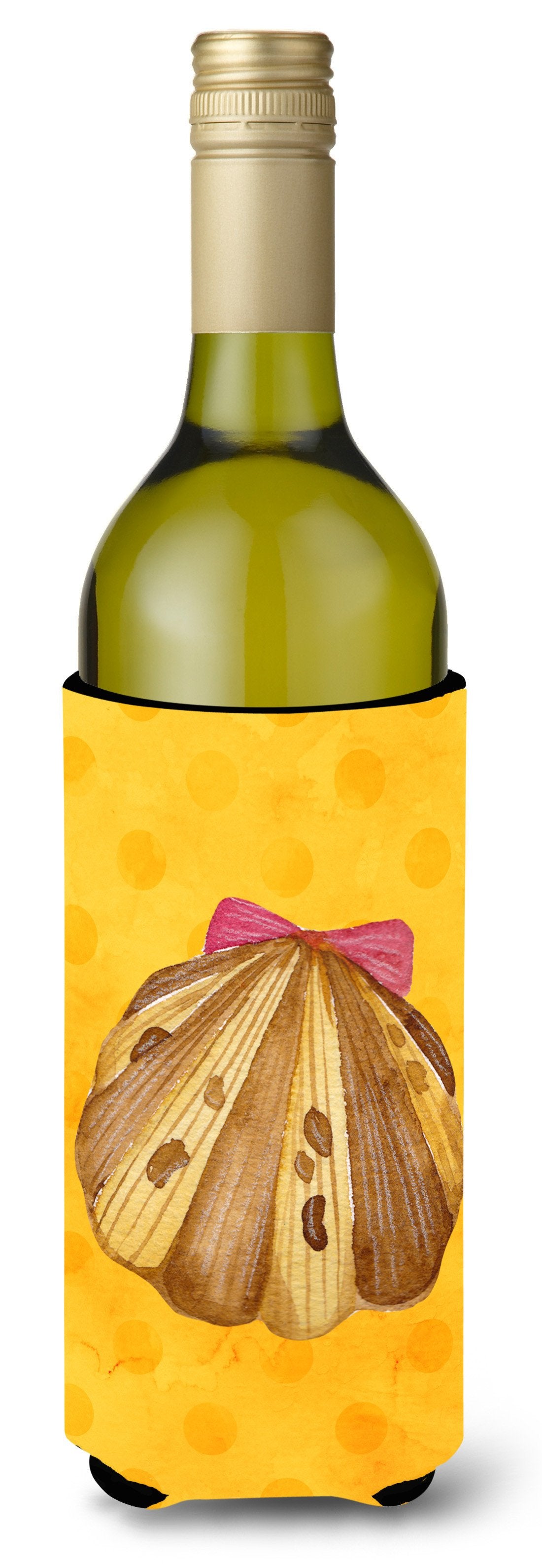 Sea Shell Yellow Polkadot Wine Bottle Beverge Insulator Hugger BB8172LITERK by Caroline&#39;s Treasures