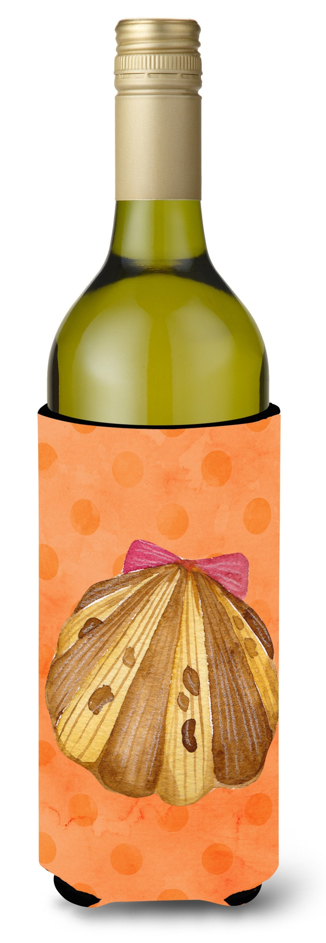 Sea Shell Orange Polkadot Wine Bottle Beverge Insulator Hugger BB8173LITERK by Caroline&#39;s Treasures