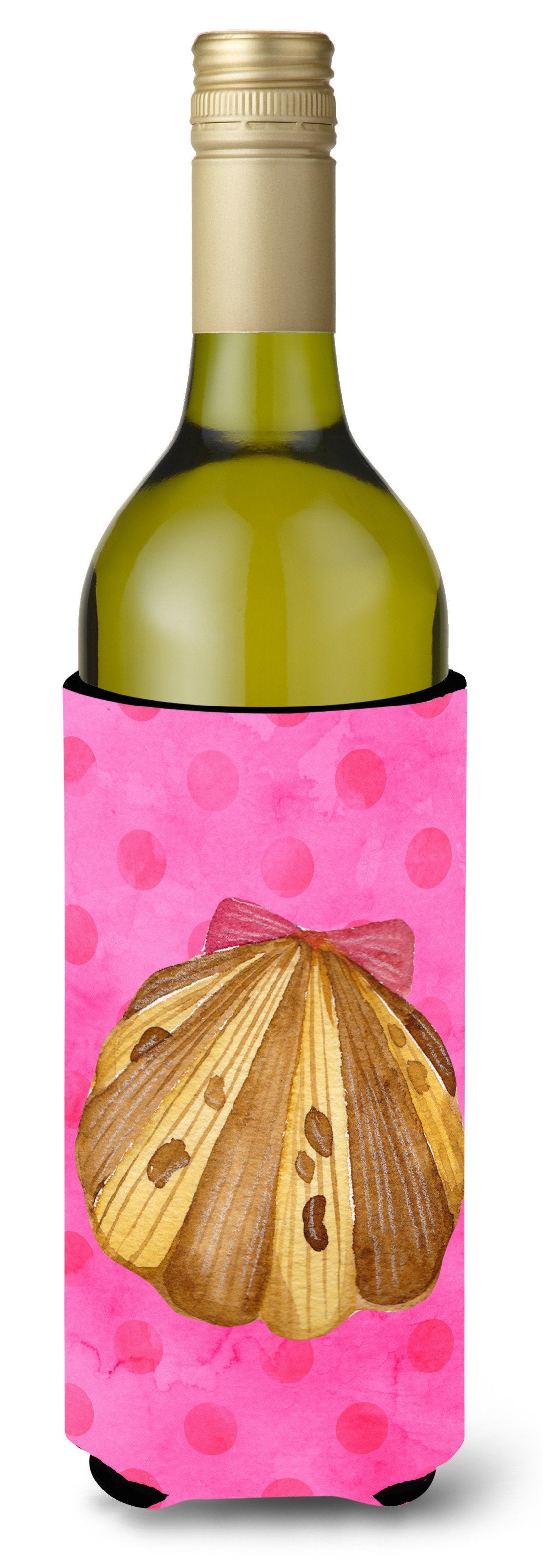 Sea Shell Pink Polkadot Wine Bottle Beverge Insulator Hugger BB8174LITERK by Caroline&#39;s Treasures
