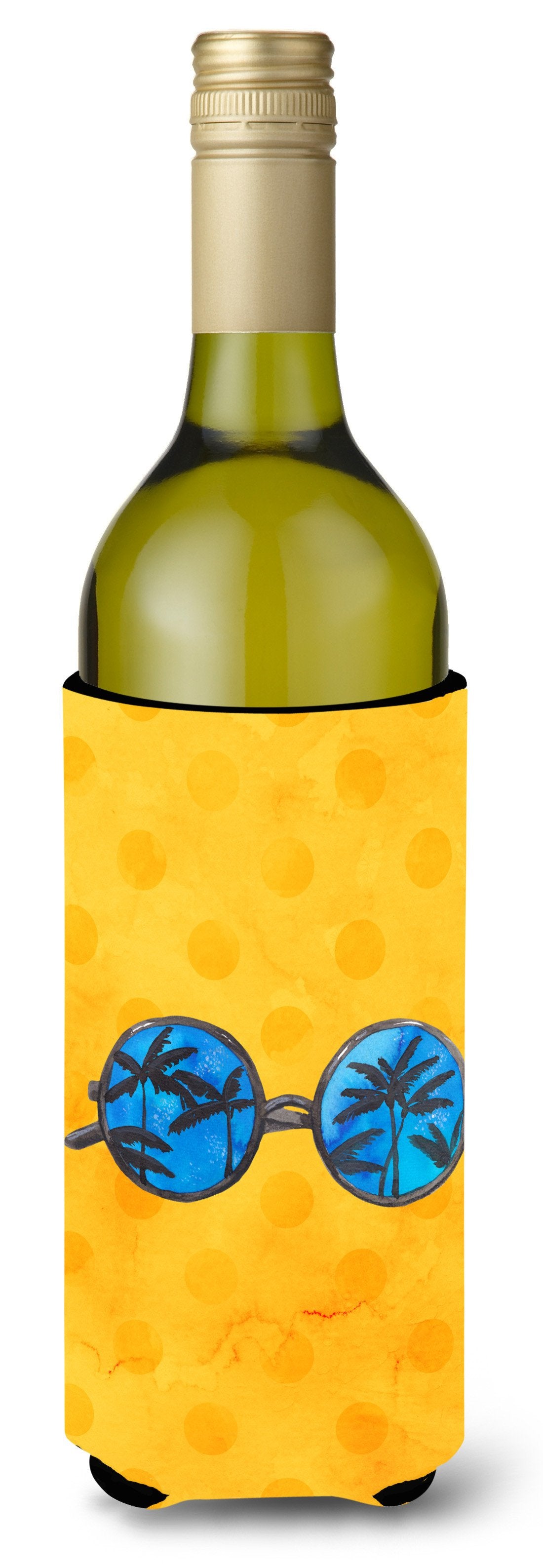Sunglasses Yellow Polkadot Wine Bottle Beverge Insulator Hugger BB8177LITERK by Caroline's Treasures