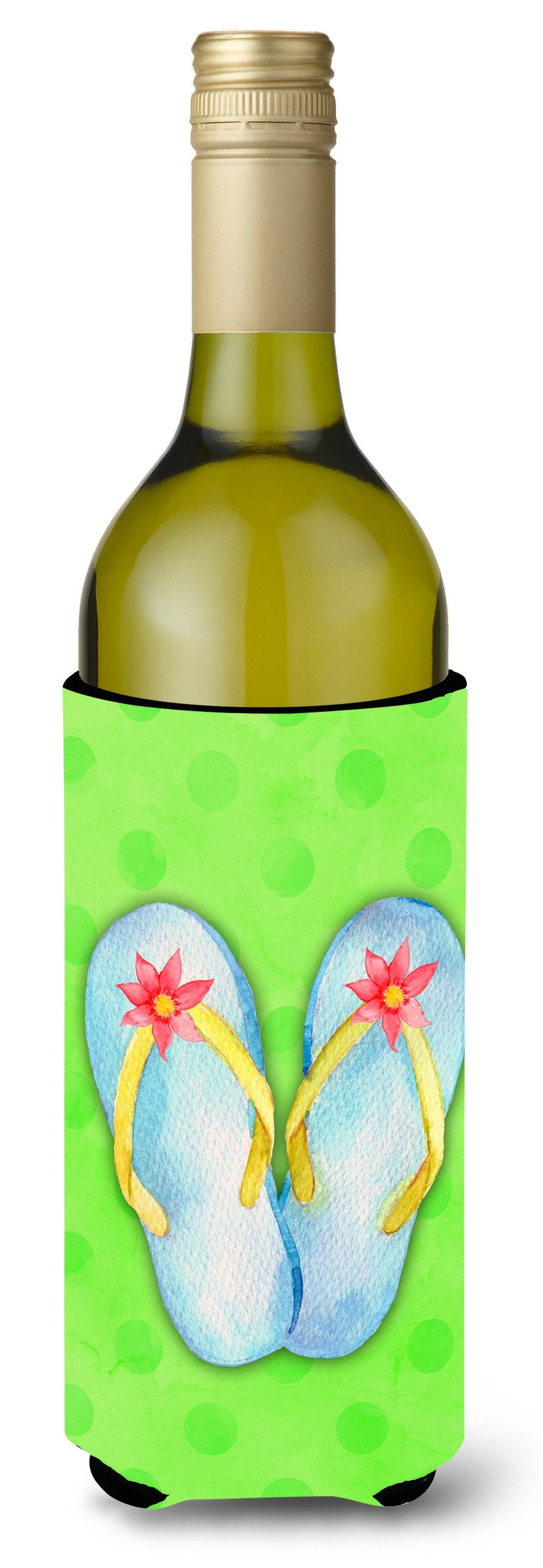 Flip Flops Green Polkadot Wine Bottle Beverge Insulator Hugger BB8180LITERK by Caroline&#39;s Treasures