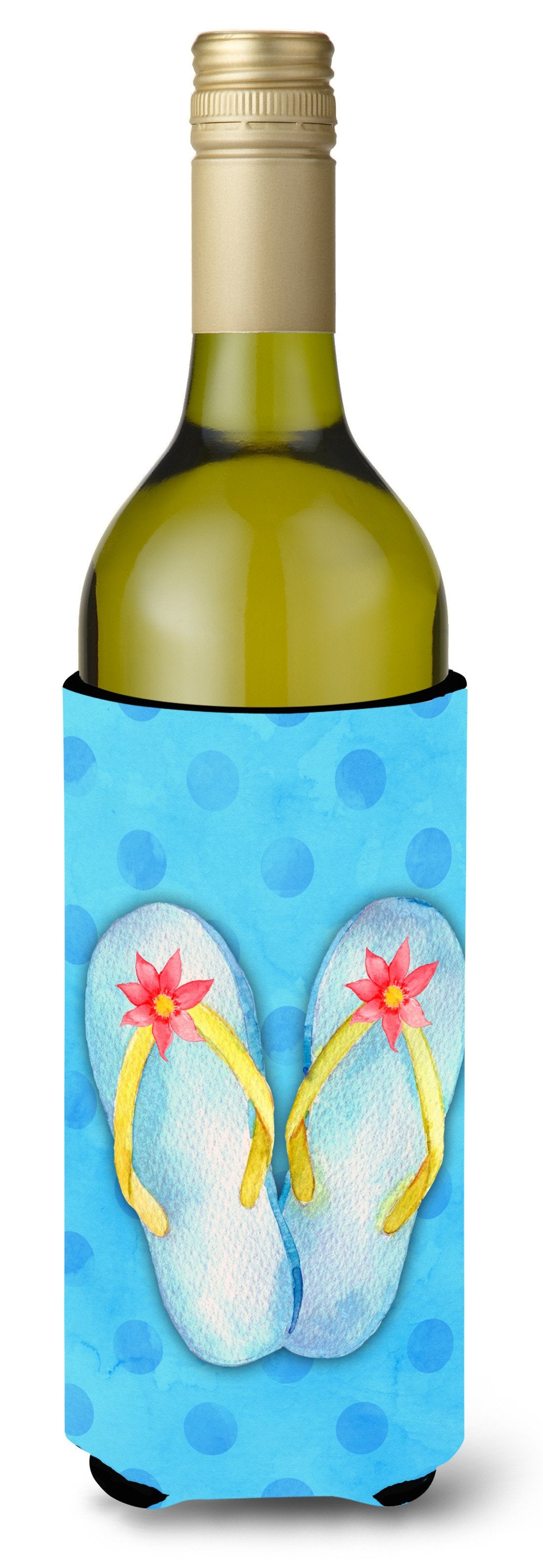 Flip Flops Blue Polkadot Wine Bottle Beverge Insulator Hugger BB8181LITERK by Caroline&#39;s Treasures