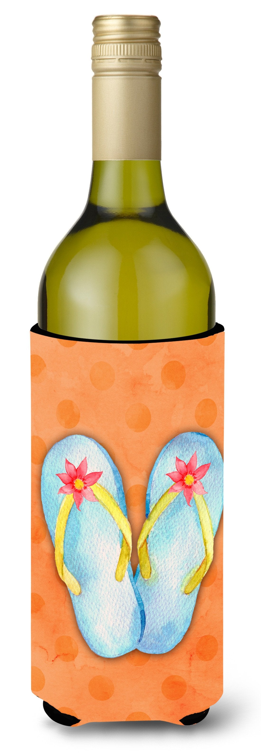 Flip Flops Orange Polkadot Wine Bottle Beverge Insulator Hugger BB8183LITERK by Caroline&#39;s Treasures
