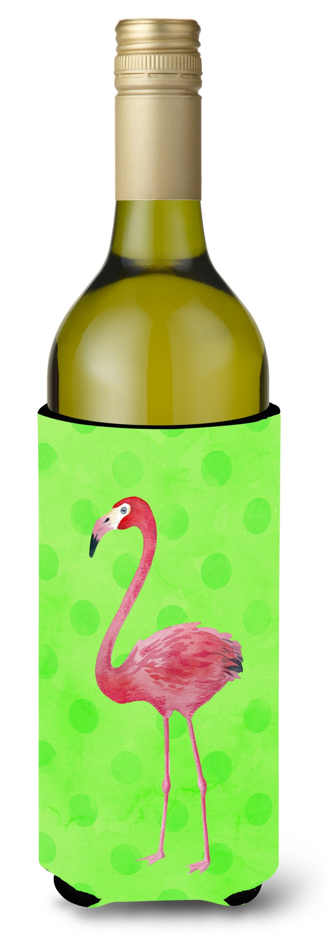Flamingo Green Polkadot Wine Bottle Beverge Insulator Hugger BB8185LITERK by Caroline&#39;s Treasures