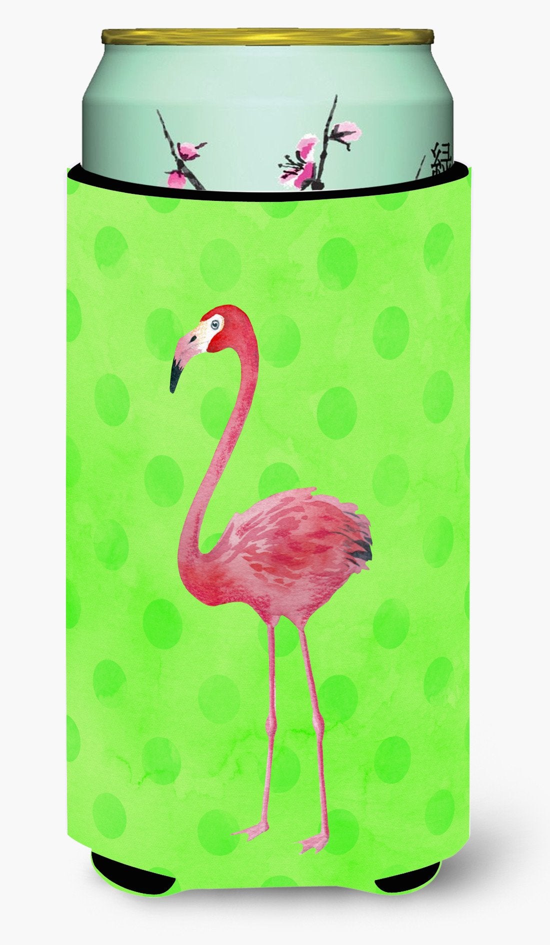 Flamingo Green Polkadot Tall Boy Beverage Insulator Hugger BB8185TBC by Caroline&#39;s Treasures