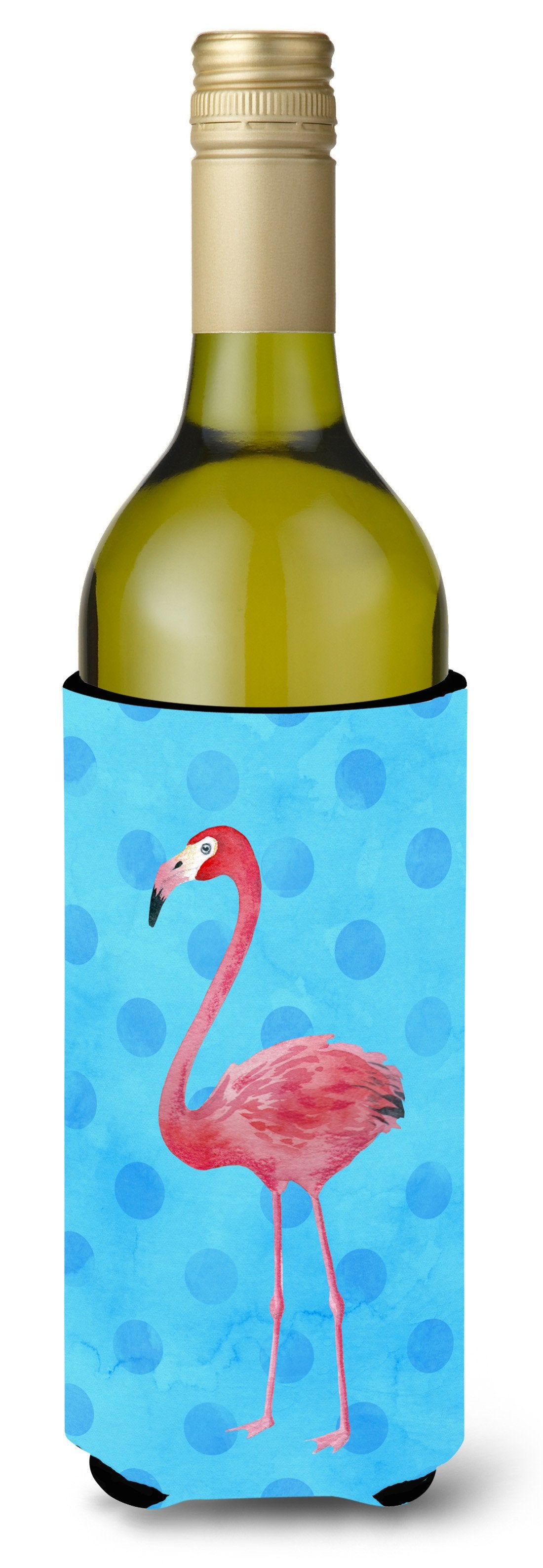 Flamingo Blue Polkadot Wine Bottle Beverge Insulator Hugger BB8186LITERK by Caroline&#39;s Treasures