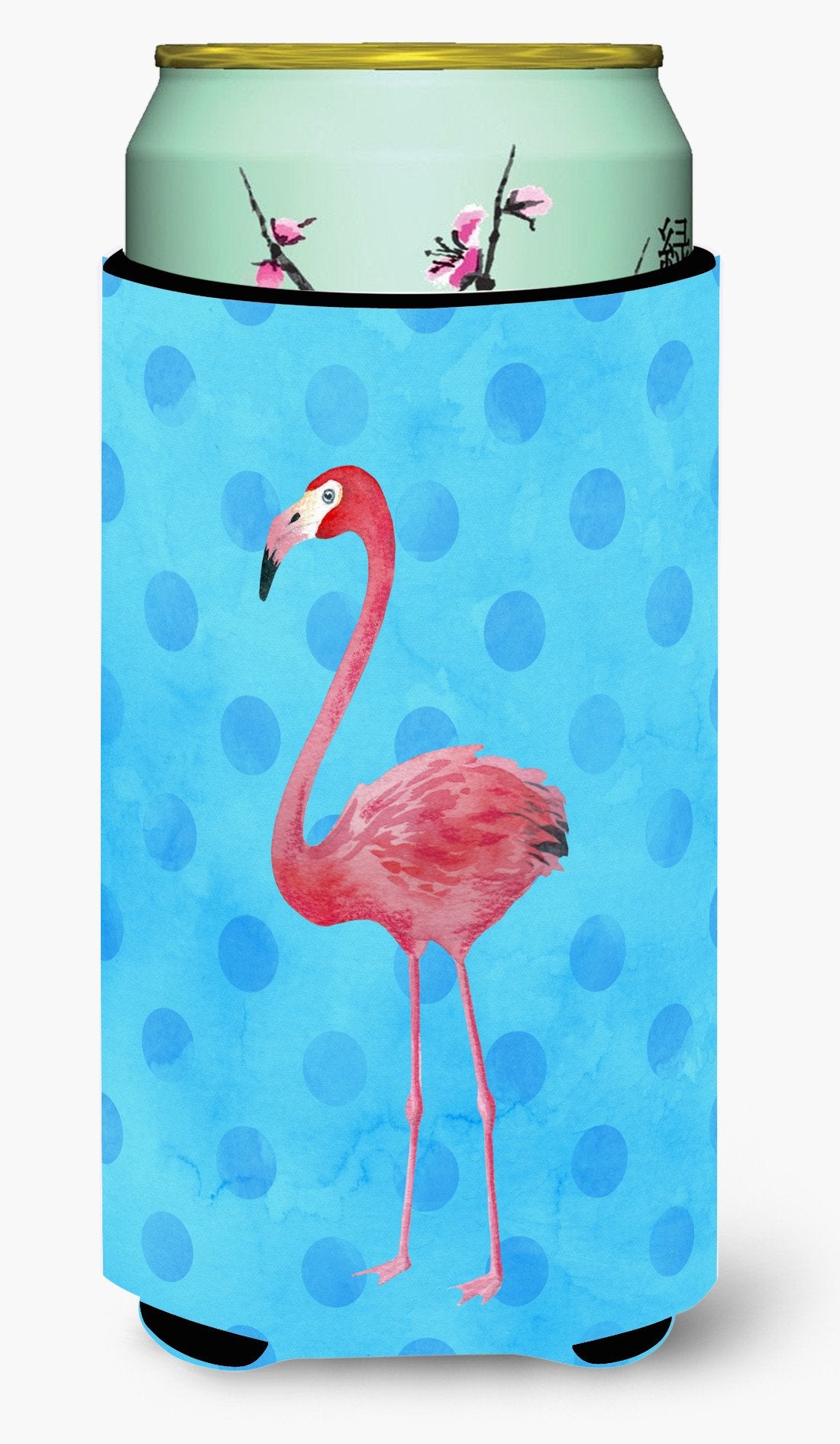 Flamingo Blue Polkadot Tall Boy Beverage Insulator Hugger BB8186TBC by Caroline&#39;s Treasures