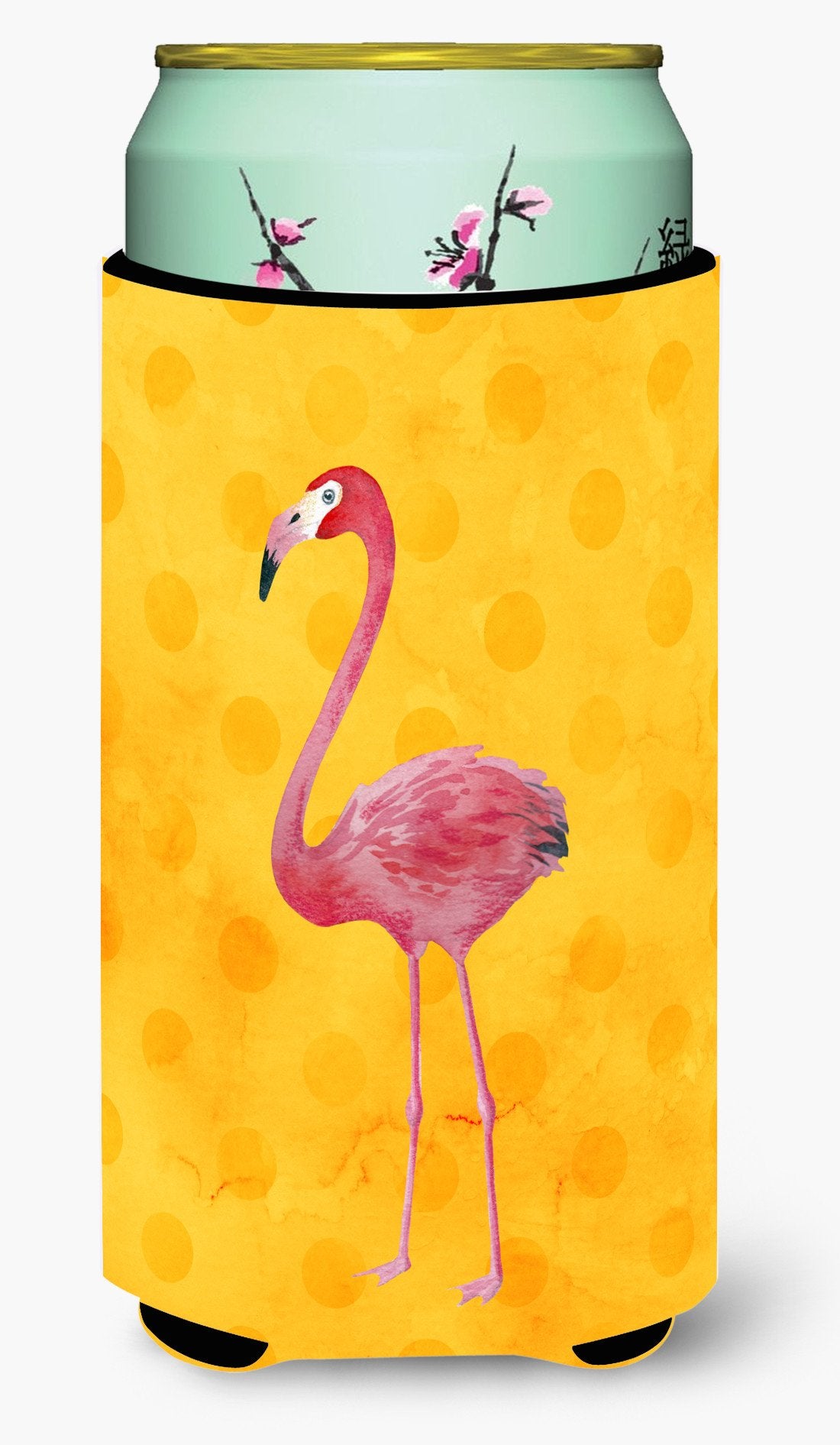Flamingo Yellow Polkadot Tall Boy Beverage Insulator Hugger BB8187TBC by Caroline&#39;s Treasures