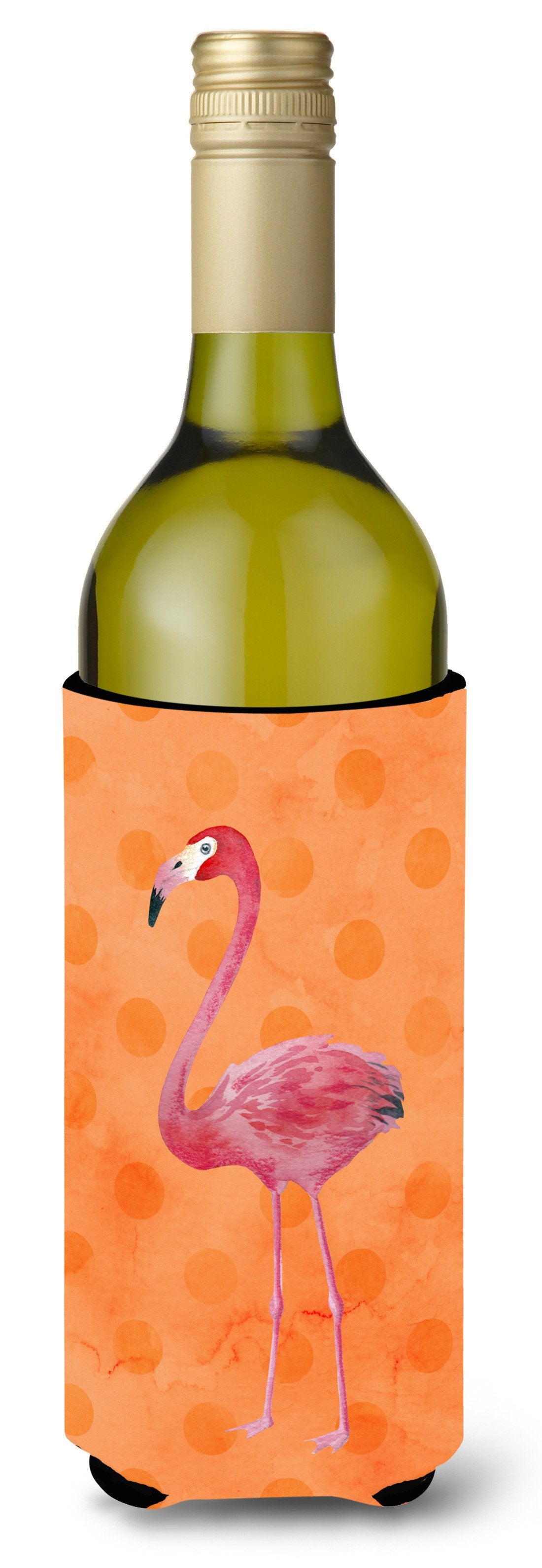 Flamingo Orange Polkadot Wine Bottle Beverge Insulator Hugger BB8188LITERK by Caroline&#39;s Treasures