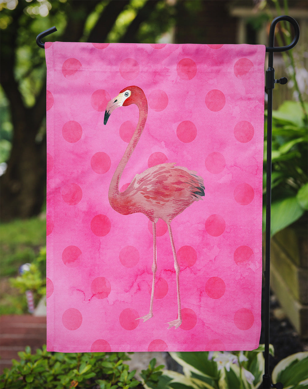 Flamingo Pink Polkadot Flag Garden Size BB8189GF  the-store.com.