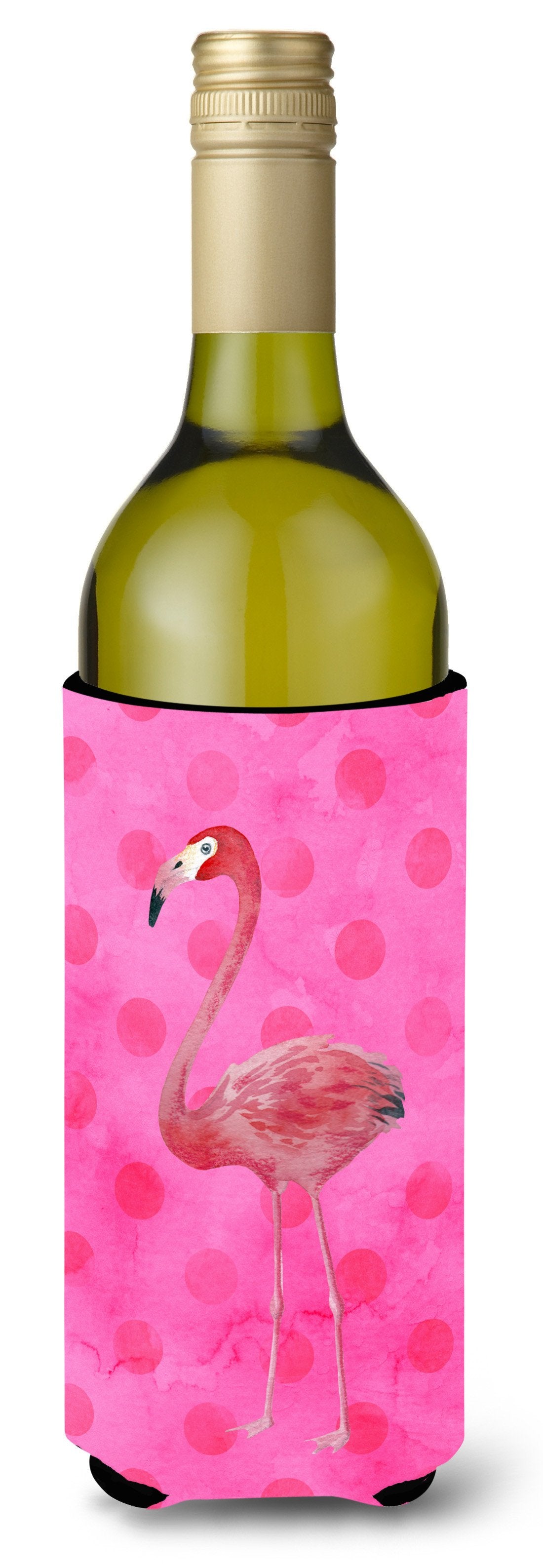 Flamingo Pink Polkadot Wine Bottle Beverge Insulator Hugger BB8189LITERK by Caroline&#39;s Treasures