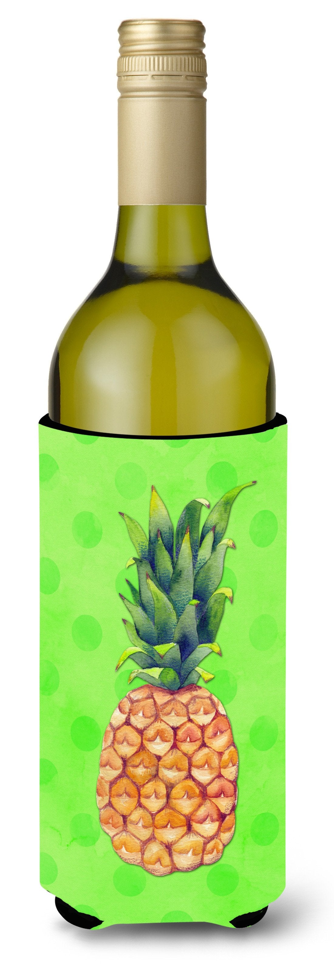 Pineapple Green Polkadot Wine Bottle Beverge Insulator Hugger BB8190LITERK by Caroline&#39;s Treasures