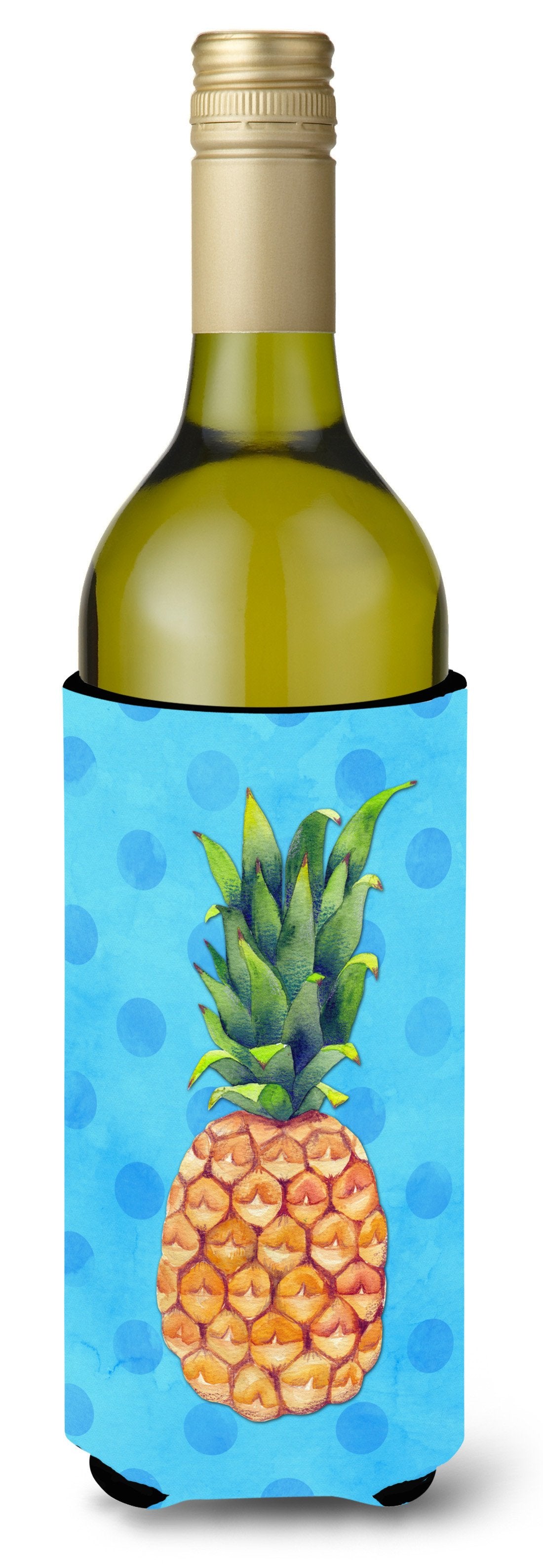 Pineapple Blue Polkadot Wine Bottle Beverge Insulator Hugger BB8191LITERK by Caroline&#39;s Treasures