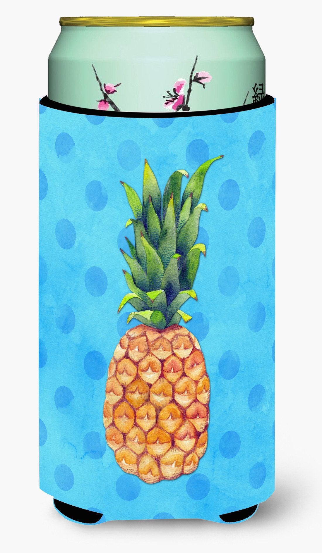 Pineapple Blue Polkadot Tall Boy Beverage Insulator Hugger BB8191TBC by Caroline&#39;s Treasures