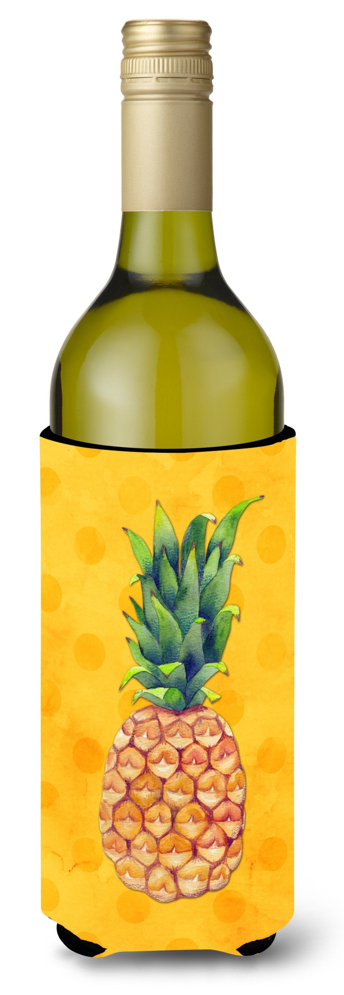 Pineapple Yellow Polkadot Wine Bottle Beverge Insulator Hugger BB8192LITERK by Caroline&#39;s Treasures