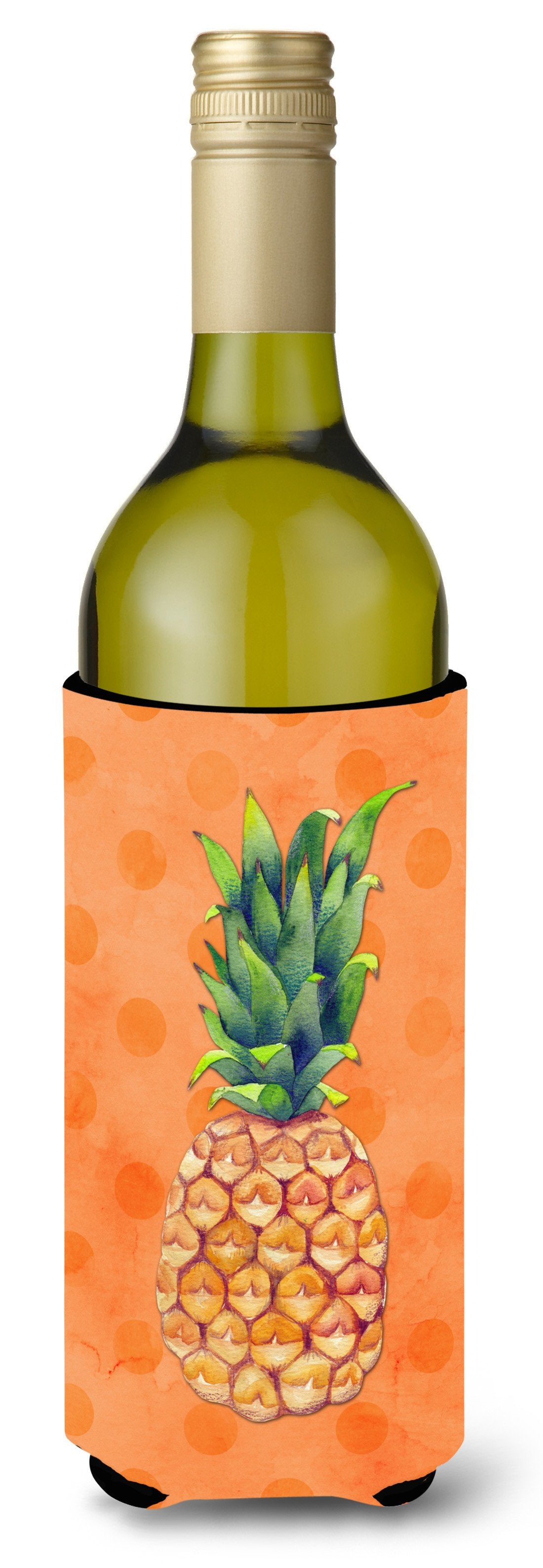 Pineapple Orange Polkadot Wine Bottle Beverge Insulator Hugger BB8193LITERK by Caroline&#39;s Treasures