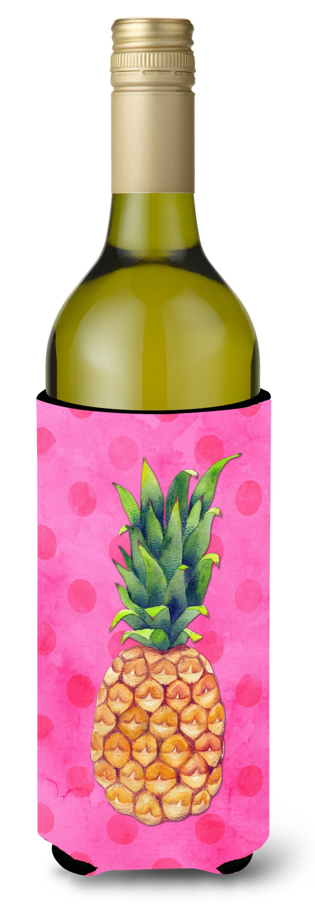 Pineapple Pink Polkadot Wine Bottle Beverge Insulator Hugger BB8194LITERK by Caroline&#39;s Treasures
