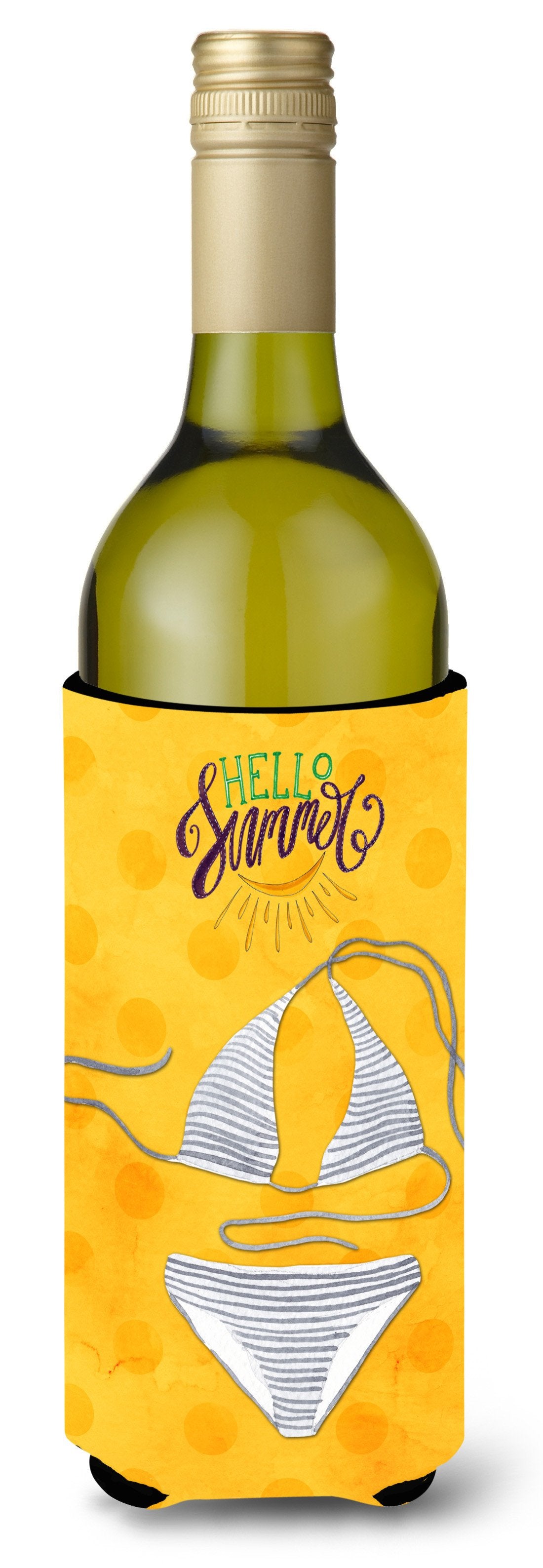 Bikini Swimsuit Yellow Polkadot Wine Bottle Beverge Insulator Hugger BB8197LITERK by Caroline&#39;s Treasures