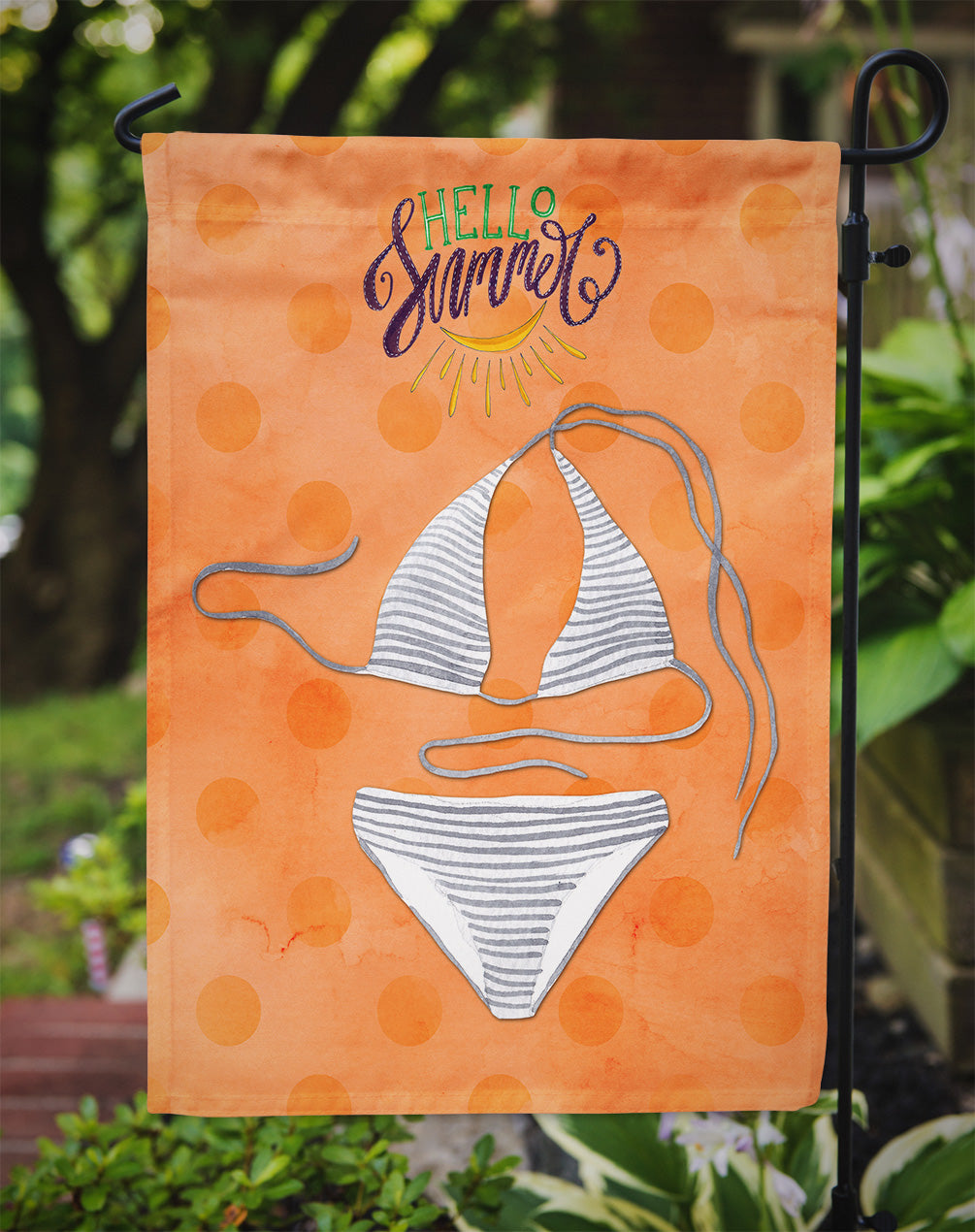 Bikini Swimsuit Orange Polkadot Flag Garden Size BB8198GF