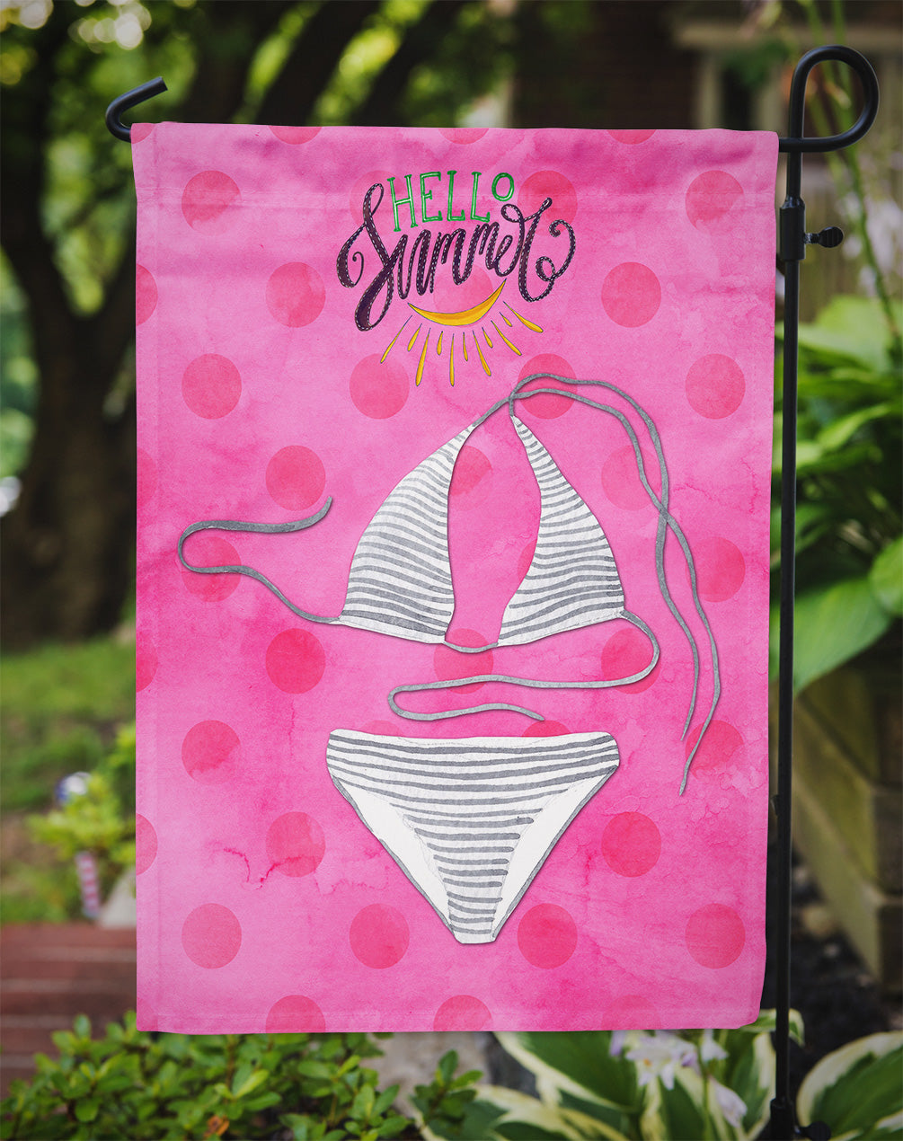 Bikini Swimsuit Pink Polkadot Flag Garden Size BB8199GF