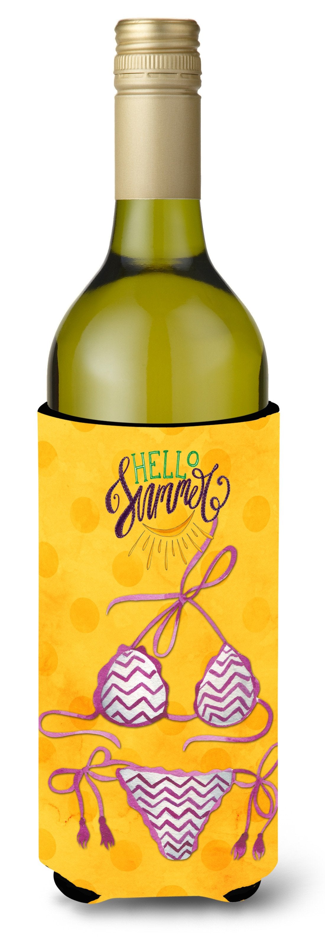 Bikini Swimsuit Yellow Polkadot Wine Bottle Beverge Insulator Hugger BB8202LITERK by Caroline&#39;s Treasures