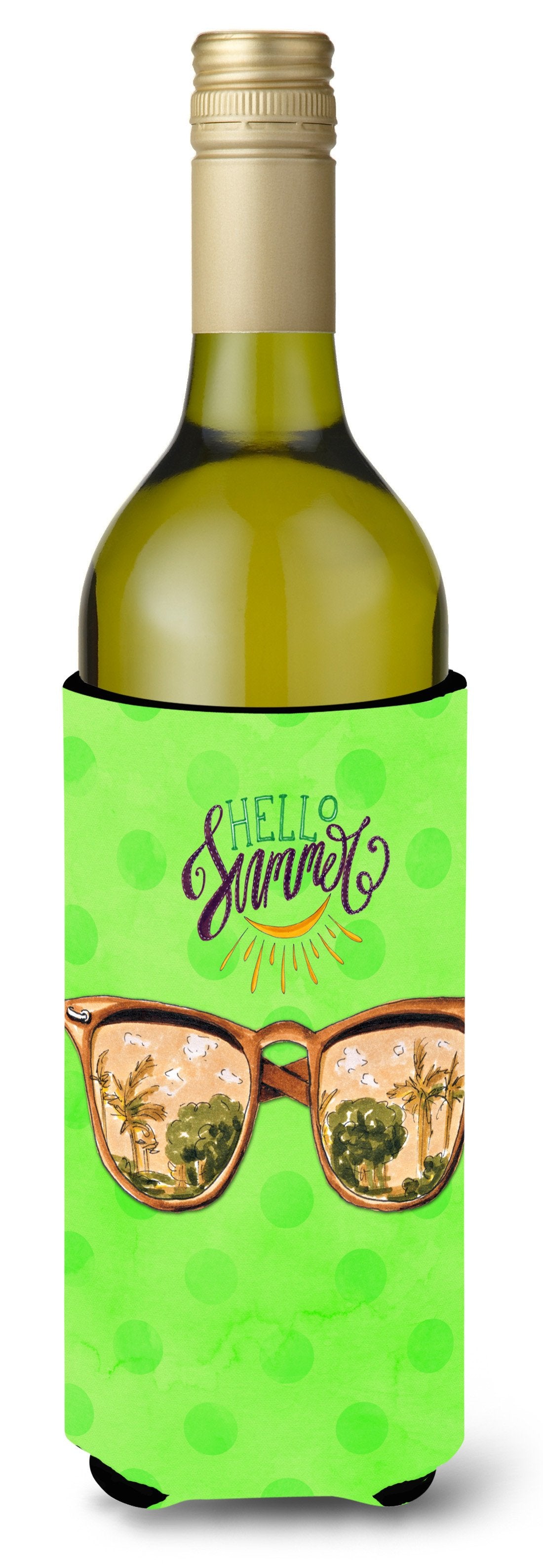 Beach Sunglasses Green Polkadot Wine Bottle Beverge Insulator Hugger BB8205LITERK by Caroline&#39;s Treasures