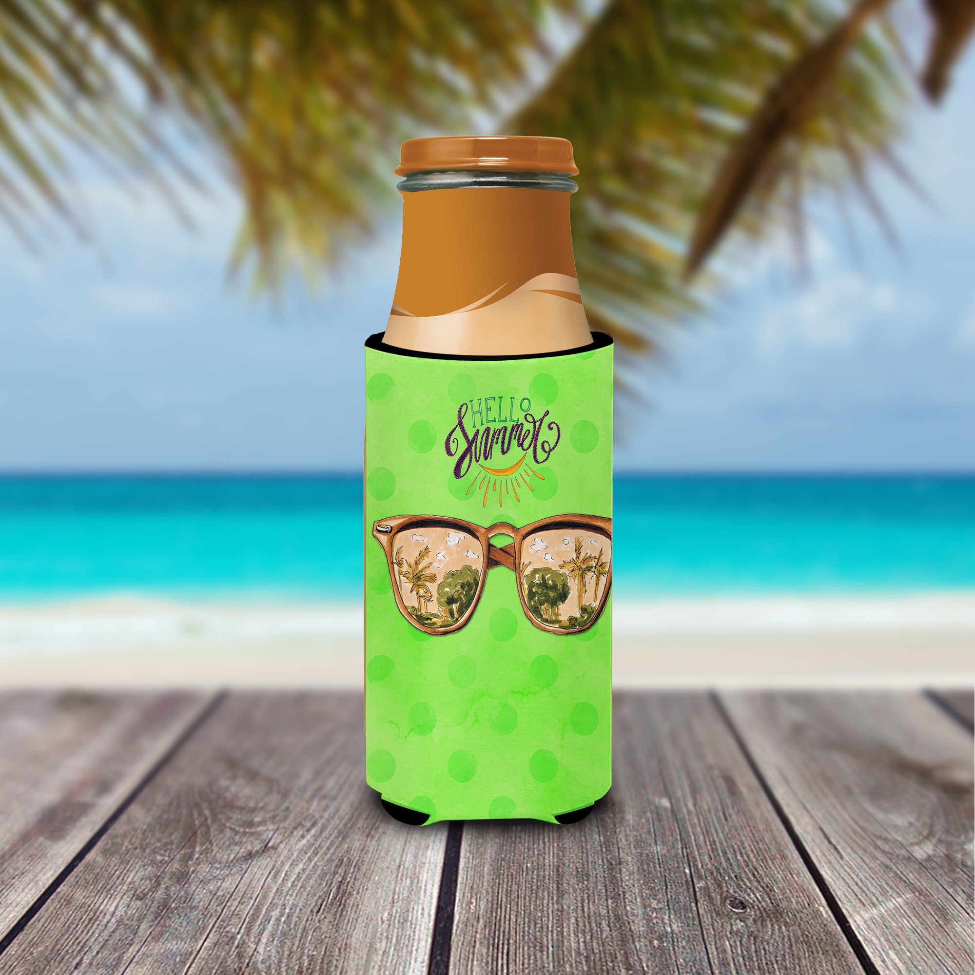 Beach Sunglasses Green Polkadot  Ultra Hugger for slim cans BB8205MUK