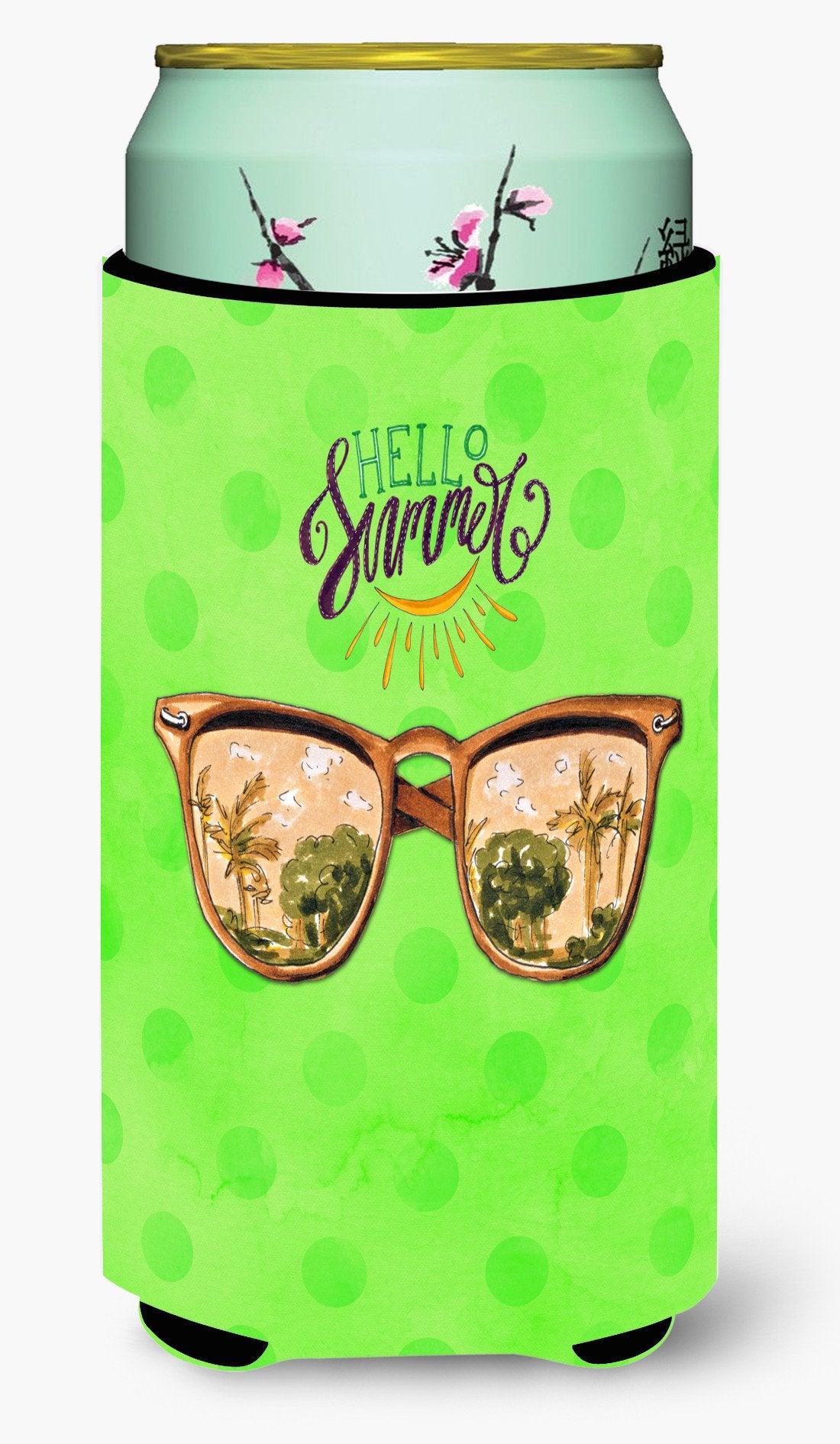 Beach Sunglasses Green Polkadot Tall Boy Beverage Insulator Hugger BB8205TBC by Caroline&#39;s Treasures