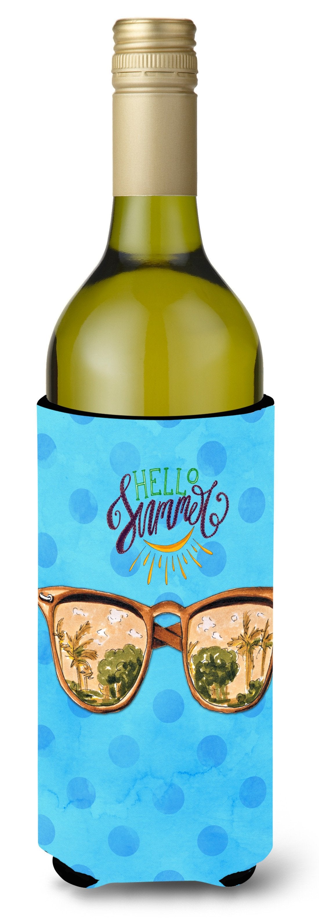 Beach Sunglasses Blue Polkadot Wine Bottle Beverge Insulator Hugger BB8206LITERK by Caroline&#39;s Treasures
