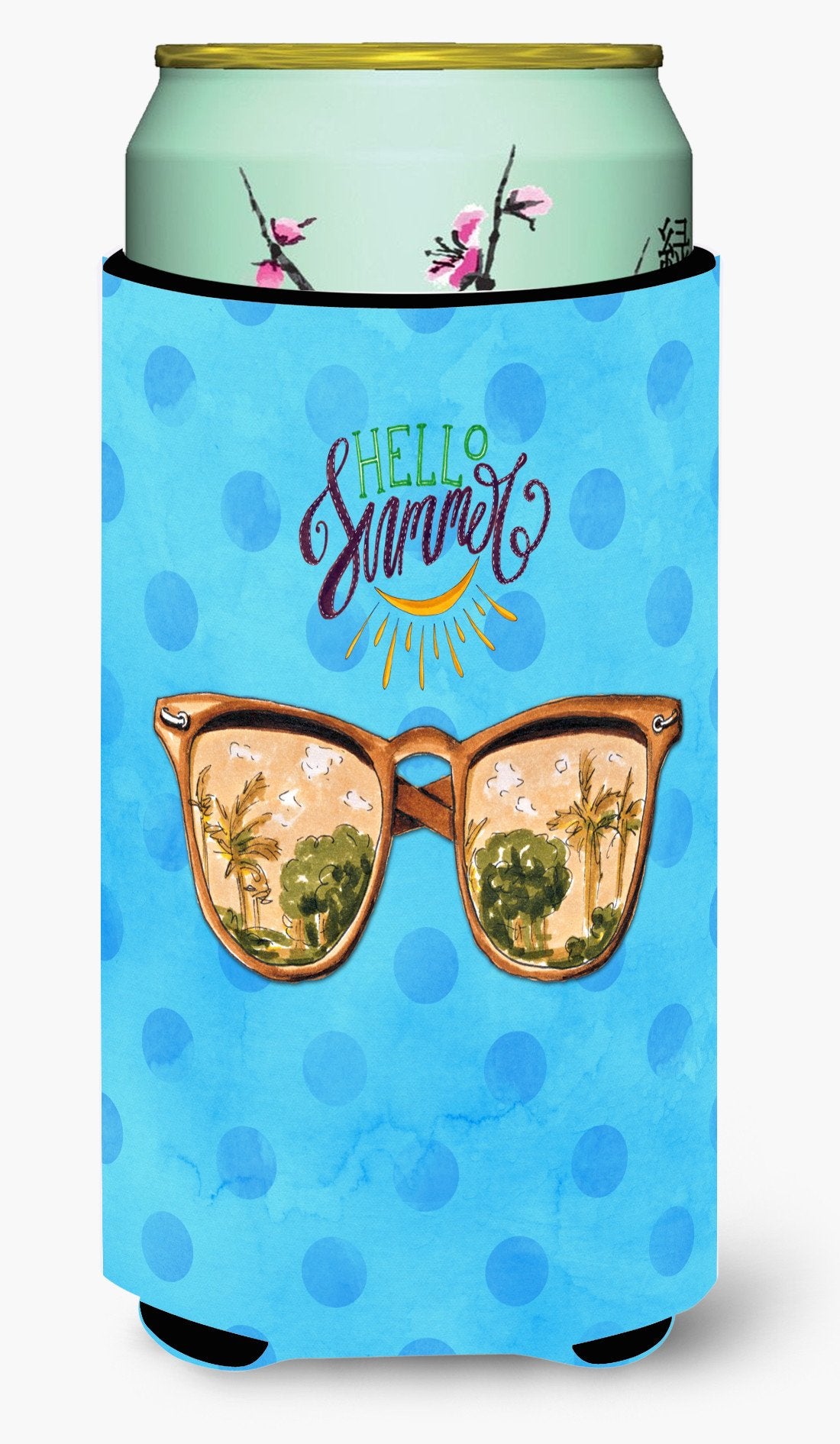 Beach Sunglasses Blue Polkadot Tall Boy Beverage Insulator Hugger BB8206TBC by Caroline&#39;s Treasures