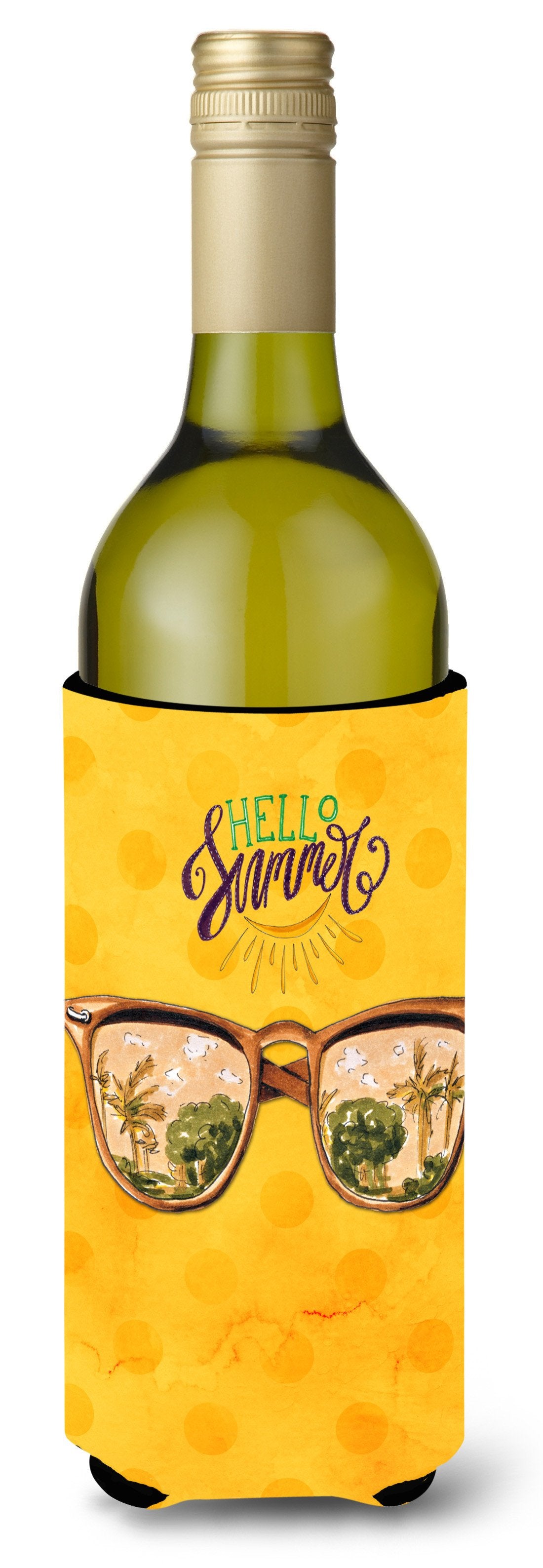 Beach Sunglasses Yellow Polkadot Wine Bottle Beverge Insulator Hugger BB8207LITERK by Caroline's Treasures