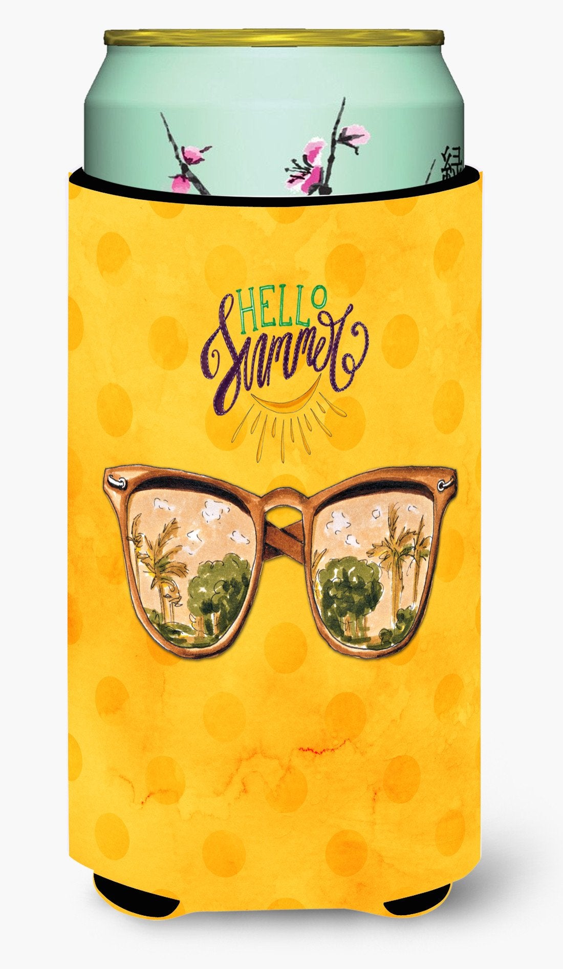 Beach Sunglasses Yellow Polkadot Tall Boy Beverage Insulator Hugger BB8207TBC by Caroline&#39;s Treasures