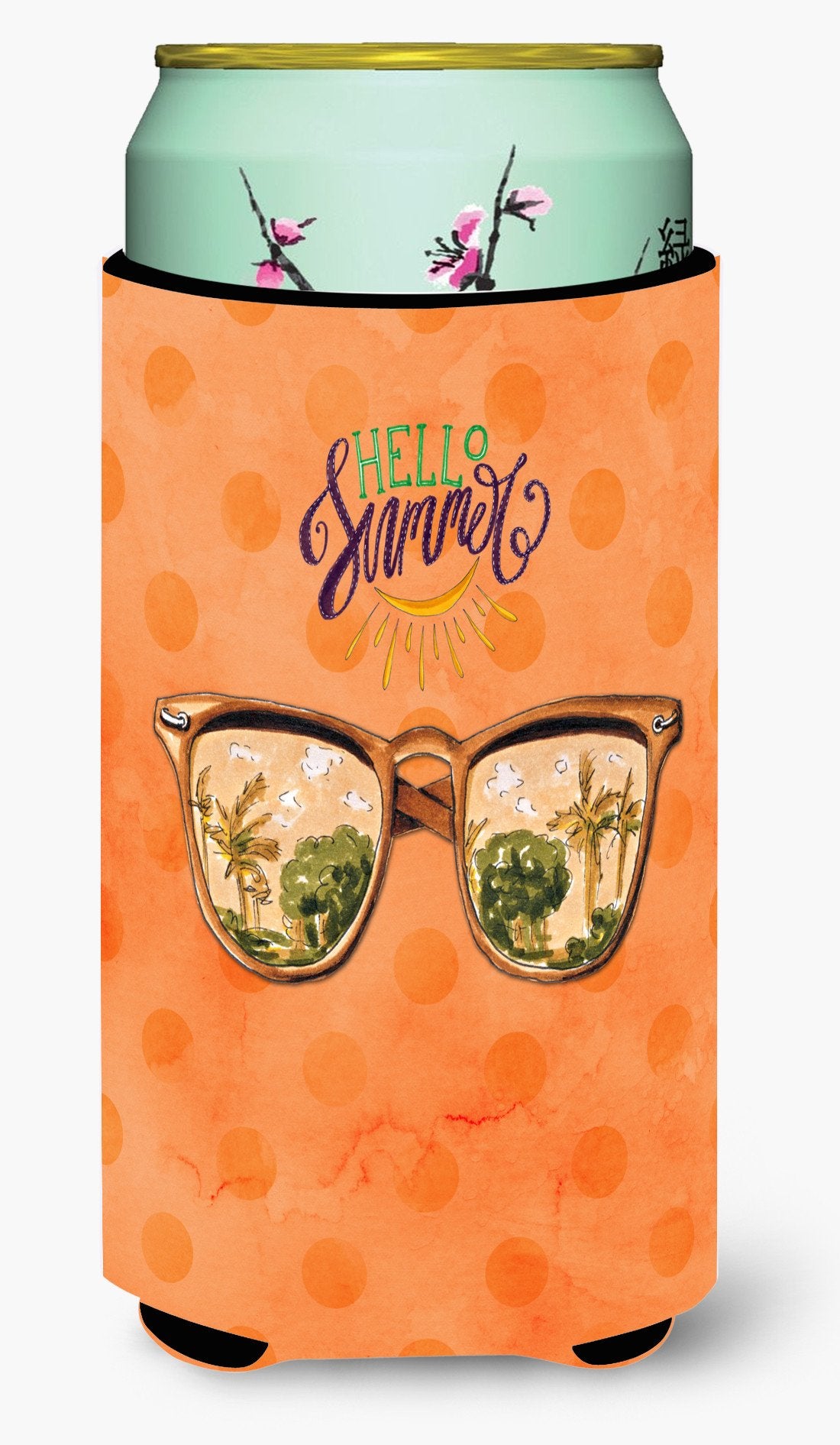 Beach Sunglasses Orange Polkadot Tall Boy Beverage Insulator Hugger BB8208TBC by Caroline&#39;s Treasures