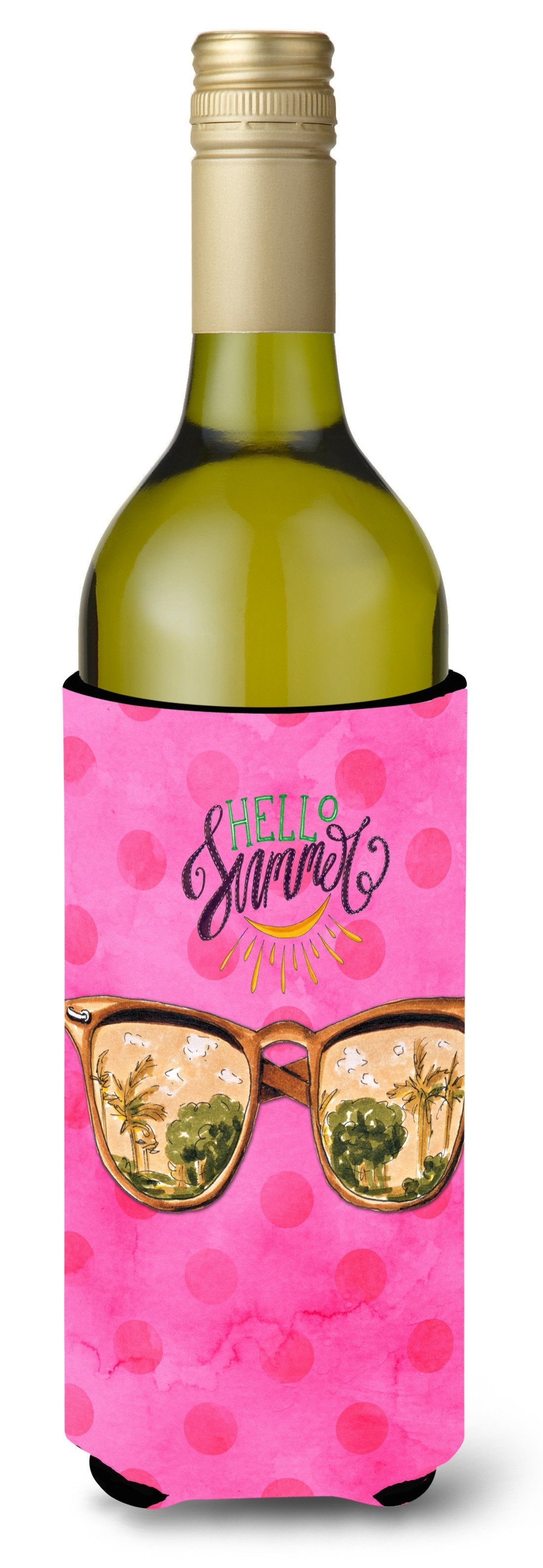Beach Sunglasses Pink Polkadot Wine Bottle Beverge Insulator Hugger BB8209LITERK by Caroline&#39;s Treasures